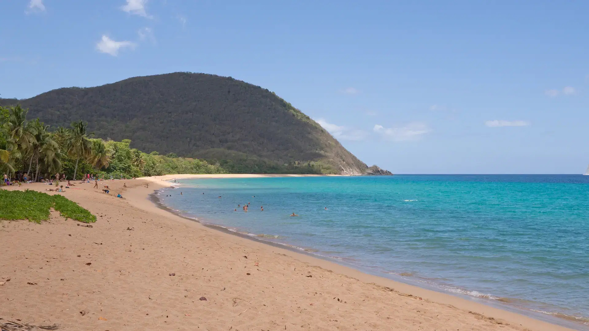 Panorama from the beach of Grande Anse in Deshaies, Guadeloupe