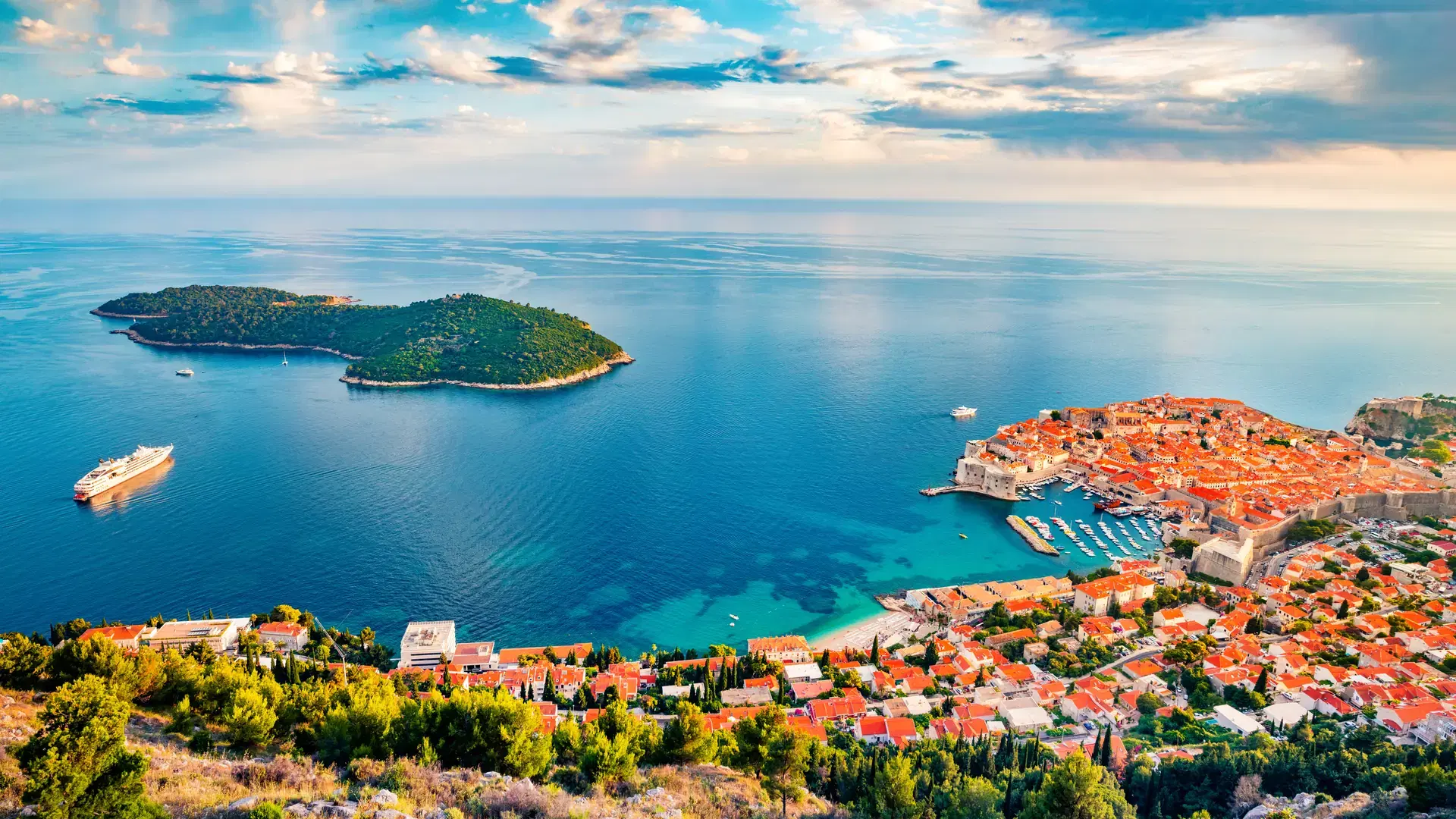 Most amazing views of Dubrovnik city possible to see when climbing to the Fort Imperial. Colorful summer scene of Croatia, Europe. Beautiful world of Mediterranean countries. 