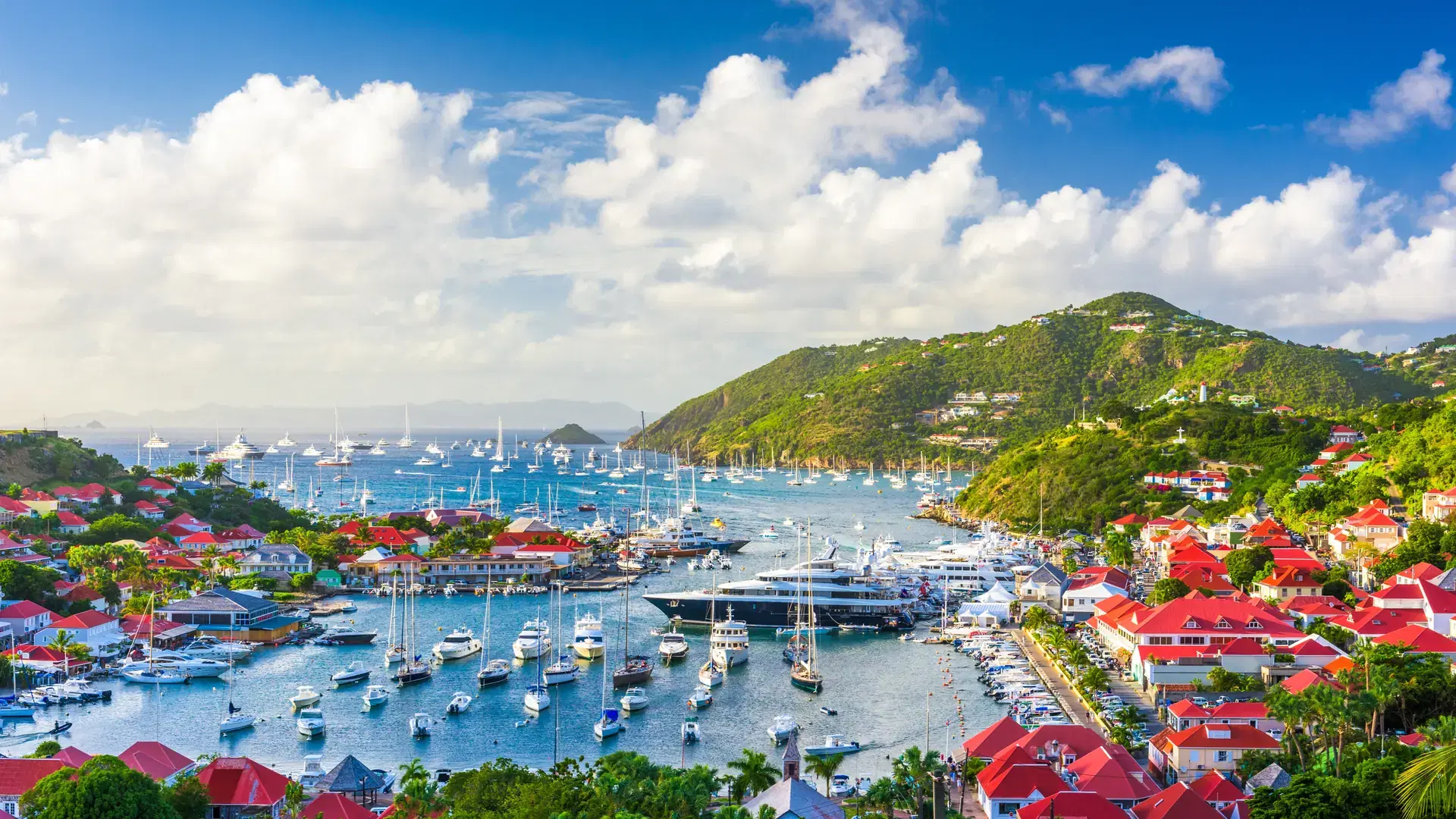 Gustavia, St. Barths town skyline at the harbor.