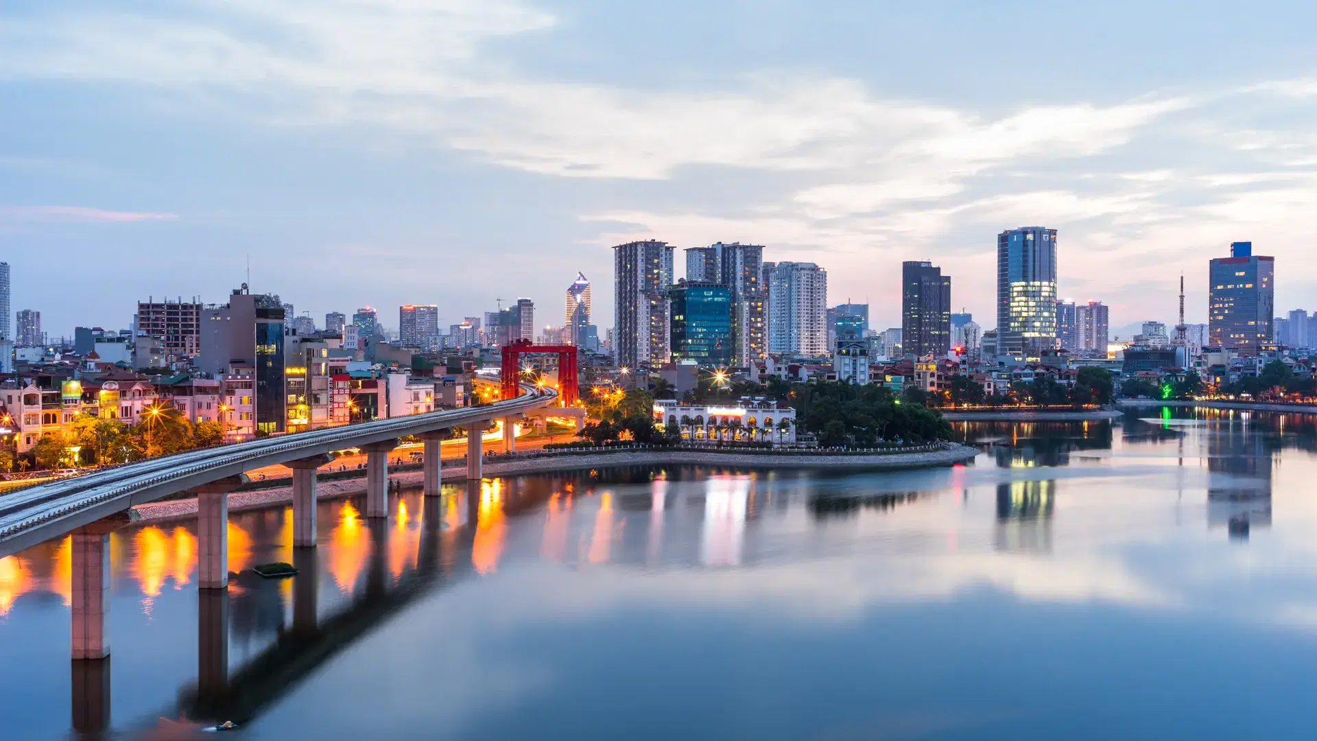 Aerial skyline view of Hanoi. Hanoi cityscape at twilight