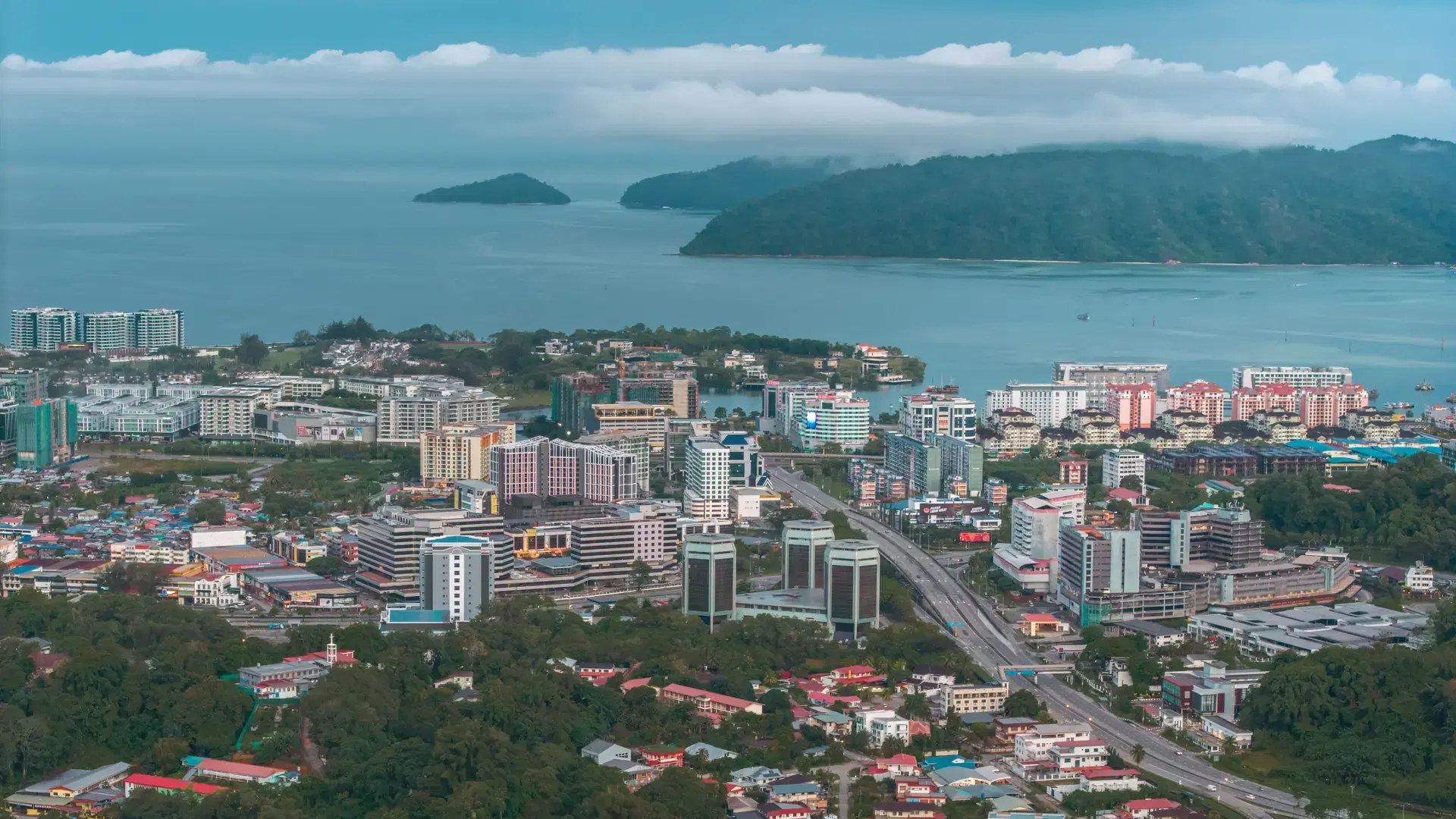Aerial Footage of local lifestyle residential housing at Kota Kinabalu city, Sabah, Malaysia