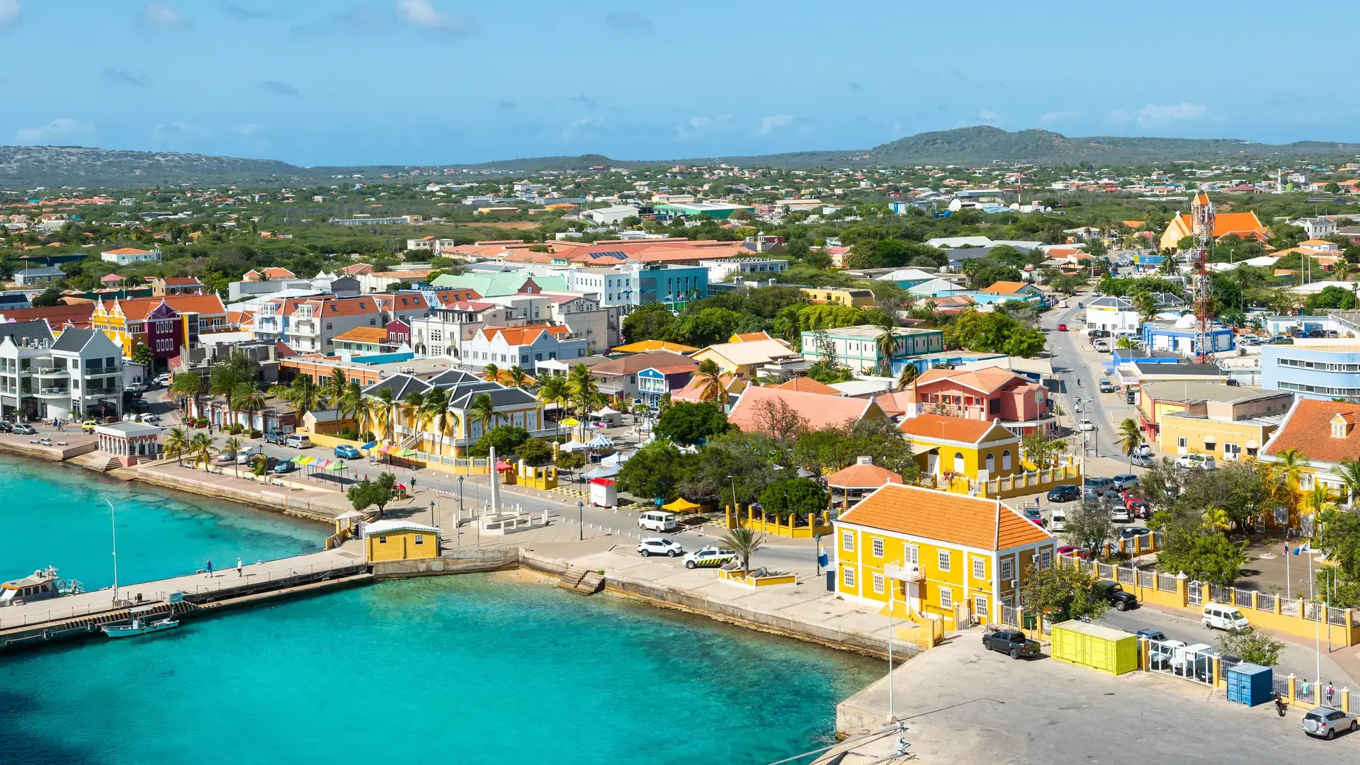 Kralendijk, capital city and harbor of Bonaire Island, Caribbean Netherlands.