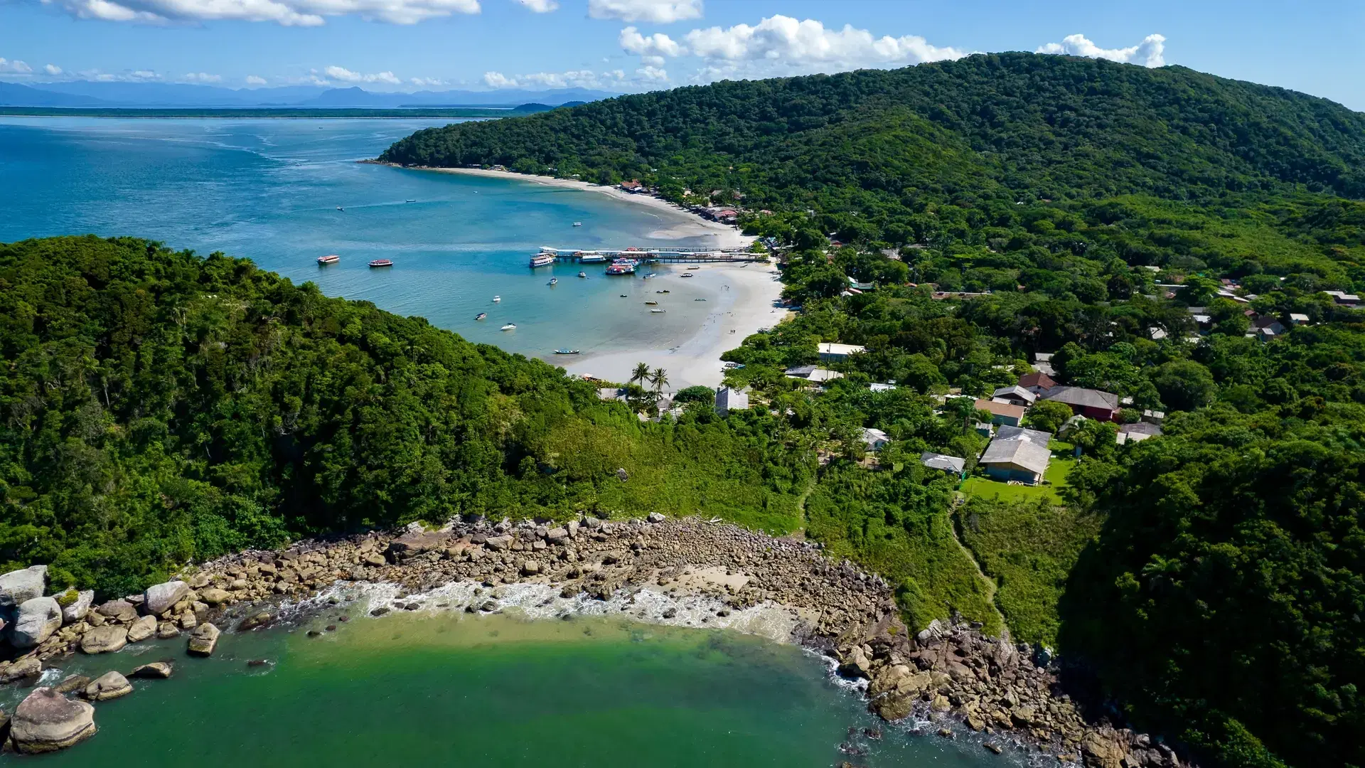 The beautiful summer landscape with the green island and sea  Ilha do Mel State Park  Parana, Brazil 