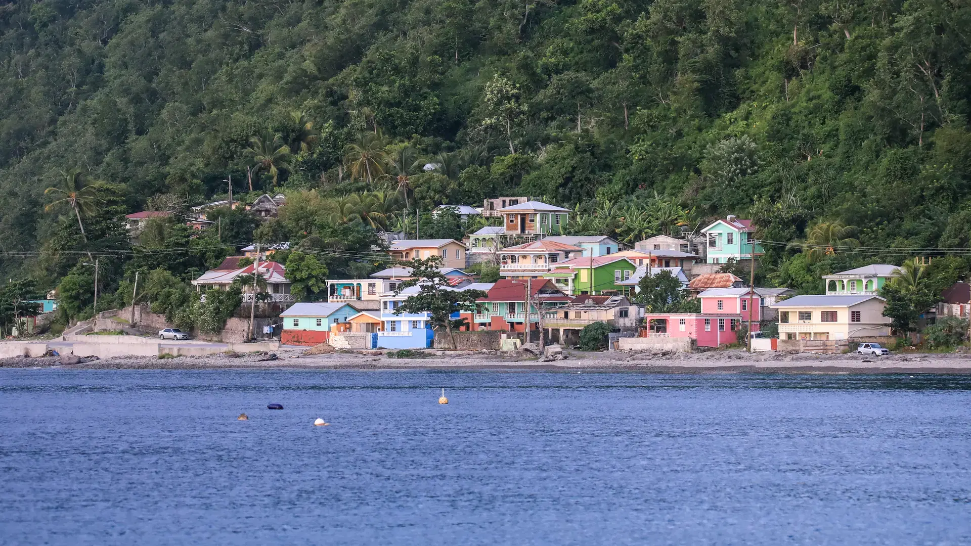 Coastline View to the Portsmouth city, Dominica Island, Caribbeans