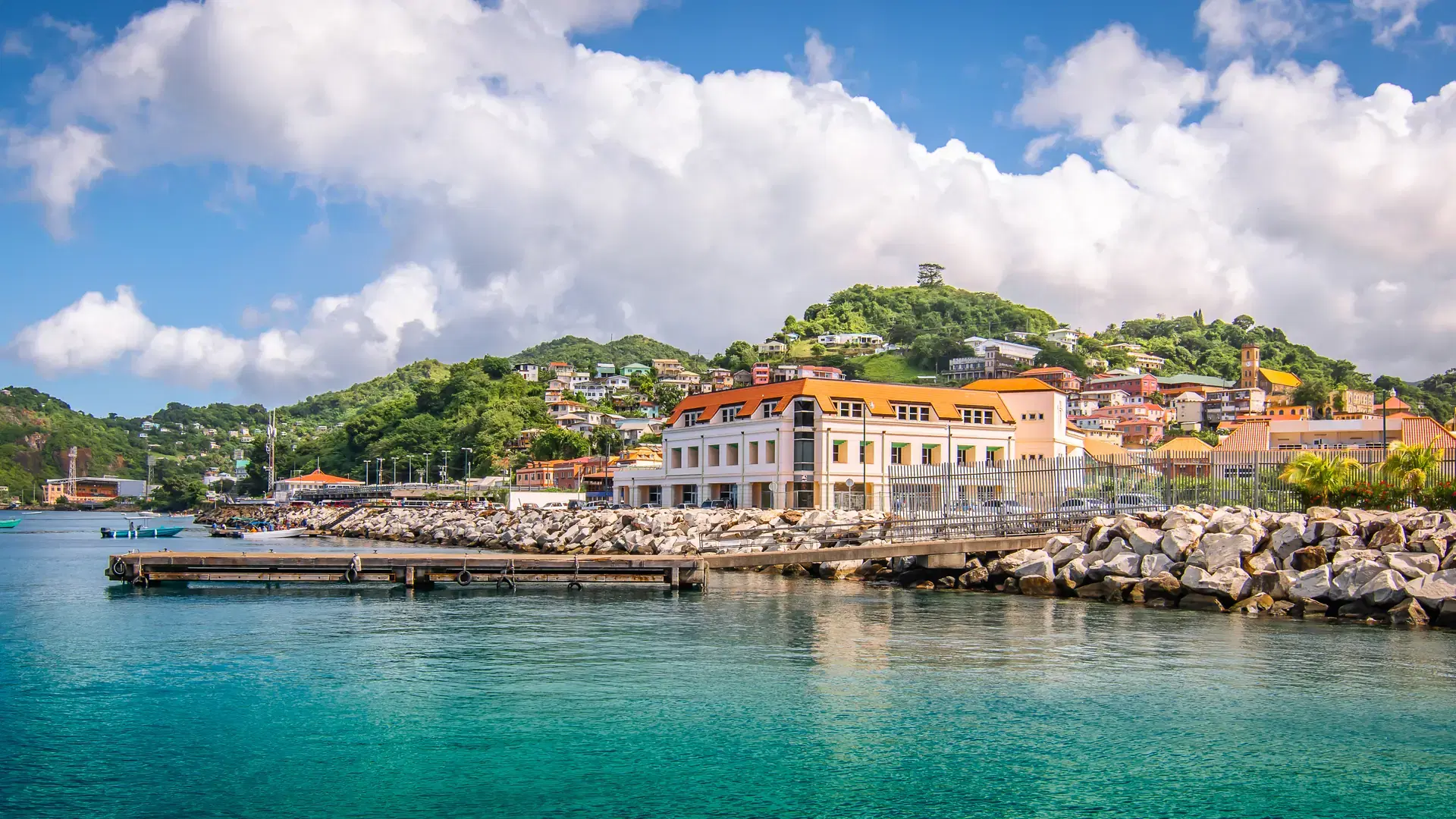 Panoramic view of port of Grenada, Caribbean.