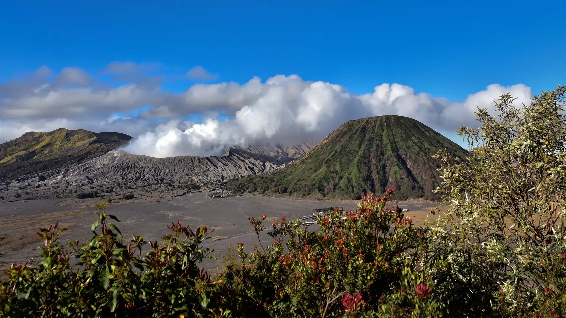 panoramic image. View from the side of Mount Bromo during early morning. ,Bromo Tengger Semeru Park, Surabaya Indonesia