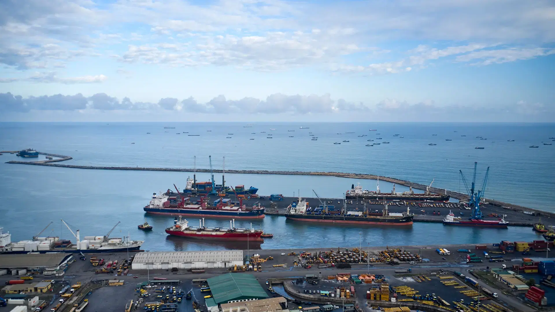 A birds eye view of the Tema port in Ghana