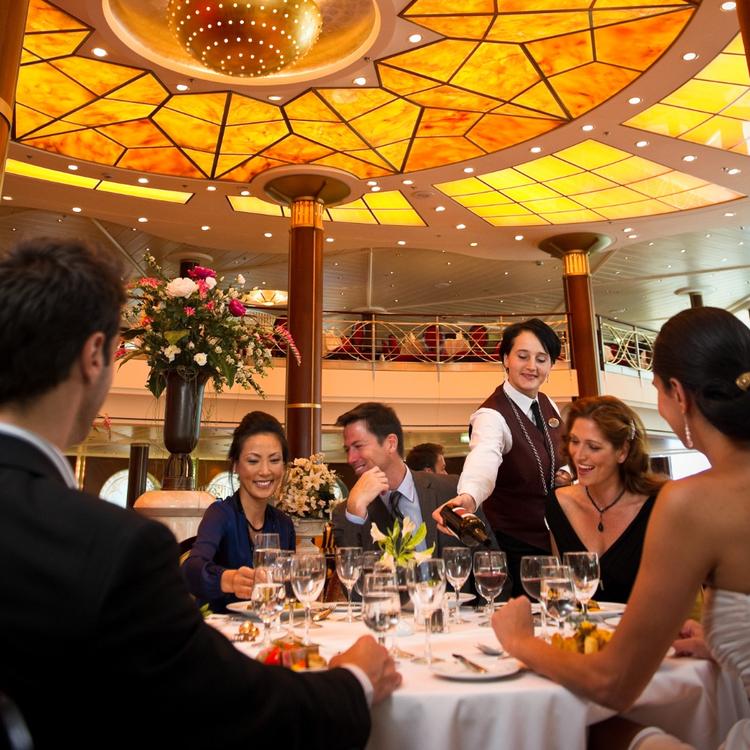 Guests eating dinner
