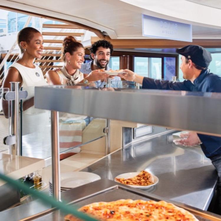 Man serving pizza