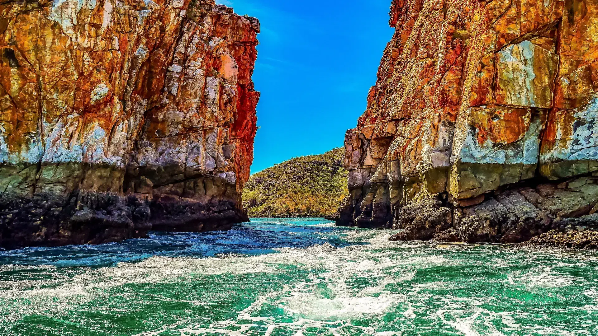 A scenic view of the Horizontal Falls in the islands of the Kimberley Region of Western Australia