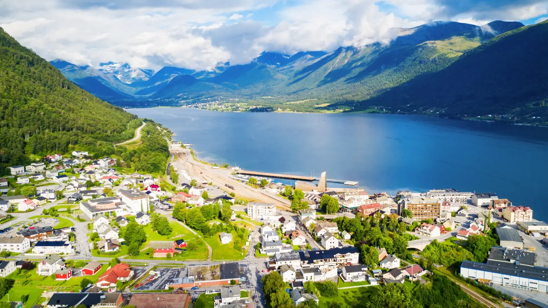 Andalsnes aerial panoramic view, Andalsnes is a town in Rauma Municipality in Norway.