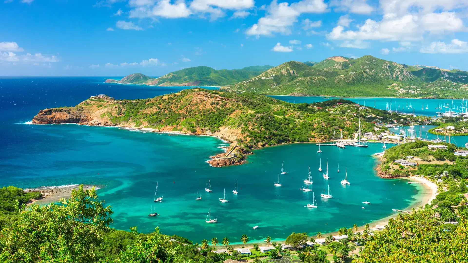 Shirley Heights, Antigua overlooking English Harbour viewed on a beautiful day.