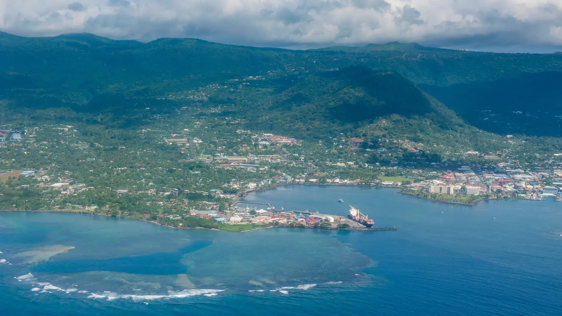 Aerial of the island of Upolu, Samoa, South Pacific, Pacific