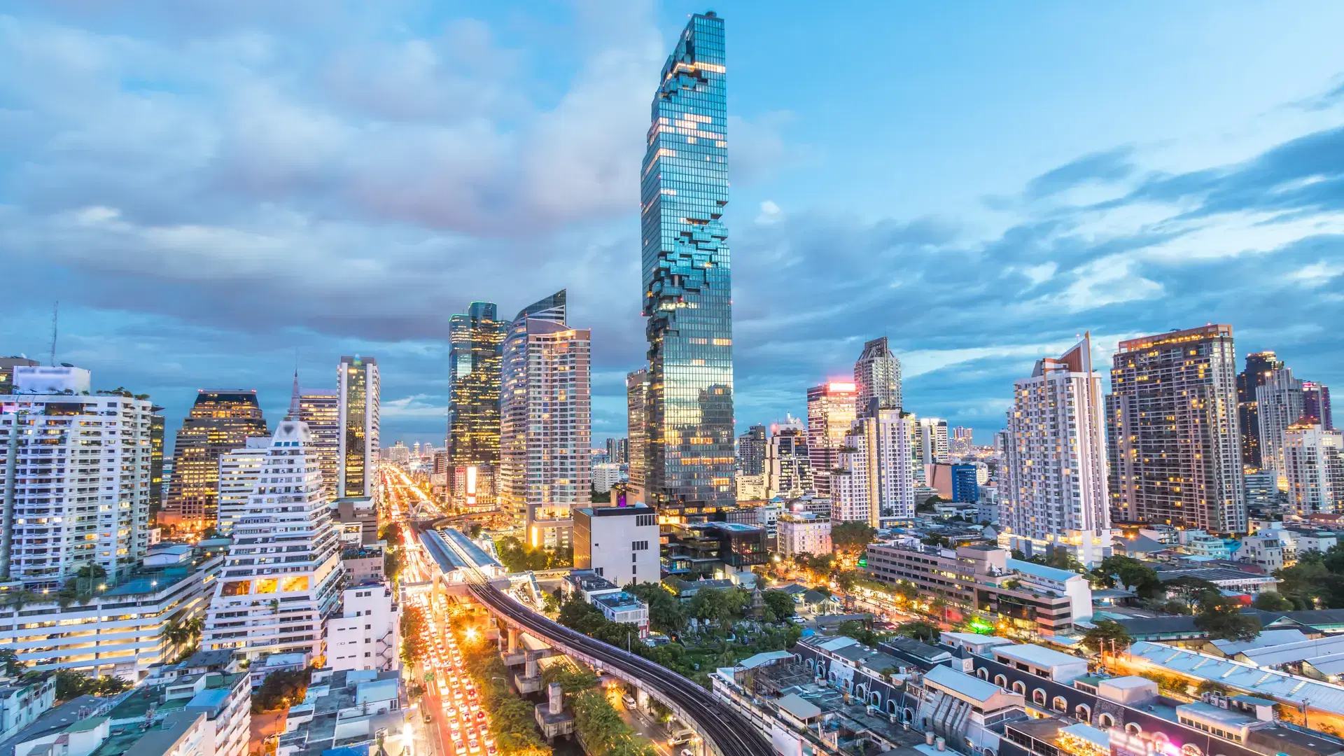 Bangkok city view has a modern building and subway station Thailand