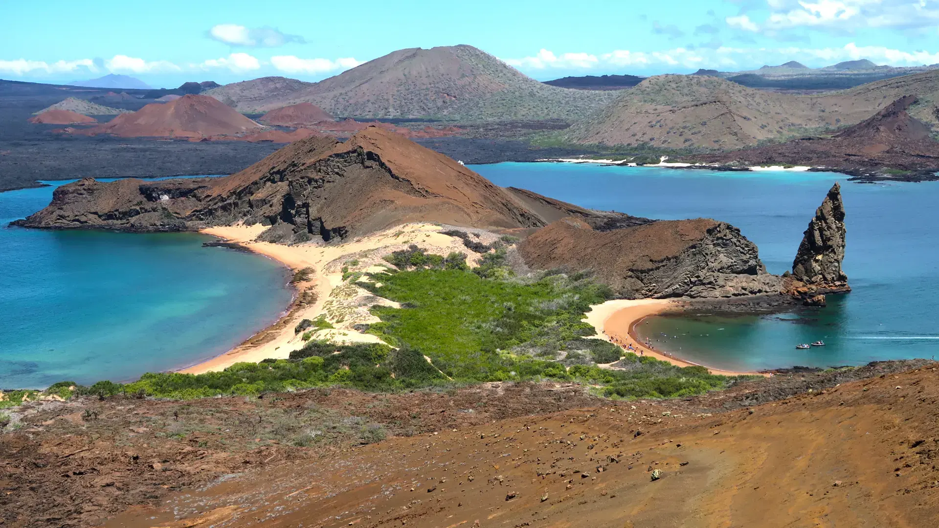 Pinnacle Rock on Bartolome Island in Ecuador.