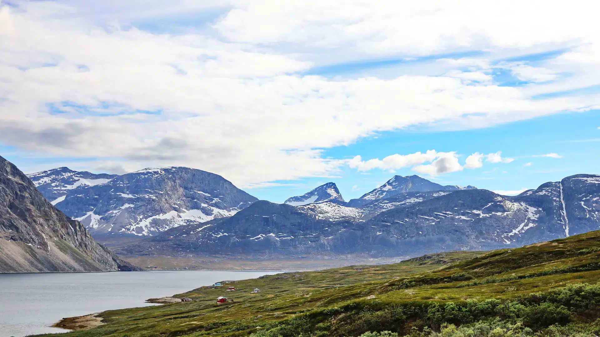 Landscape Greenland, beautiful Nuuk fjord, ocean with mountains background