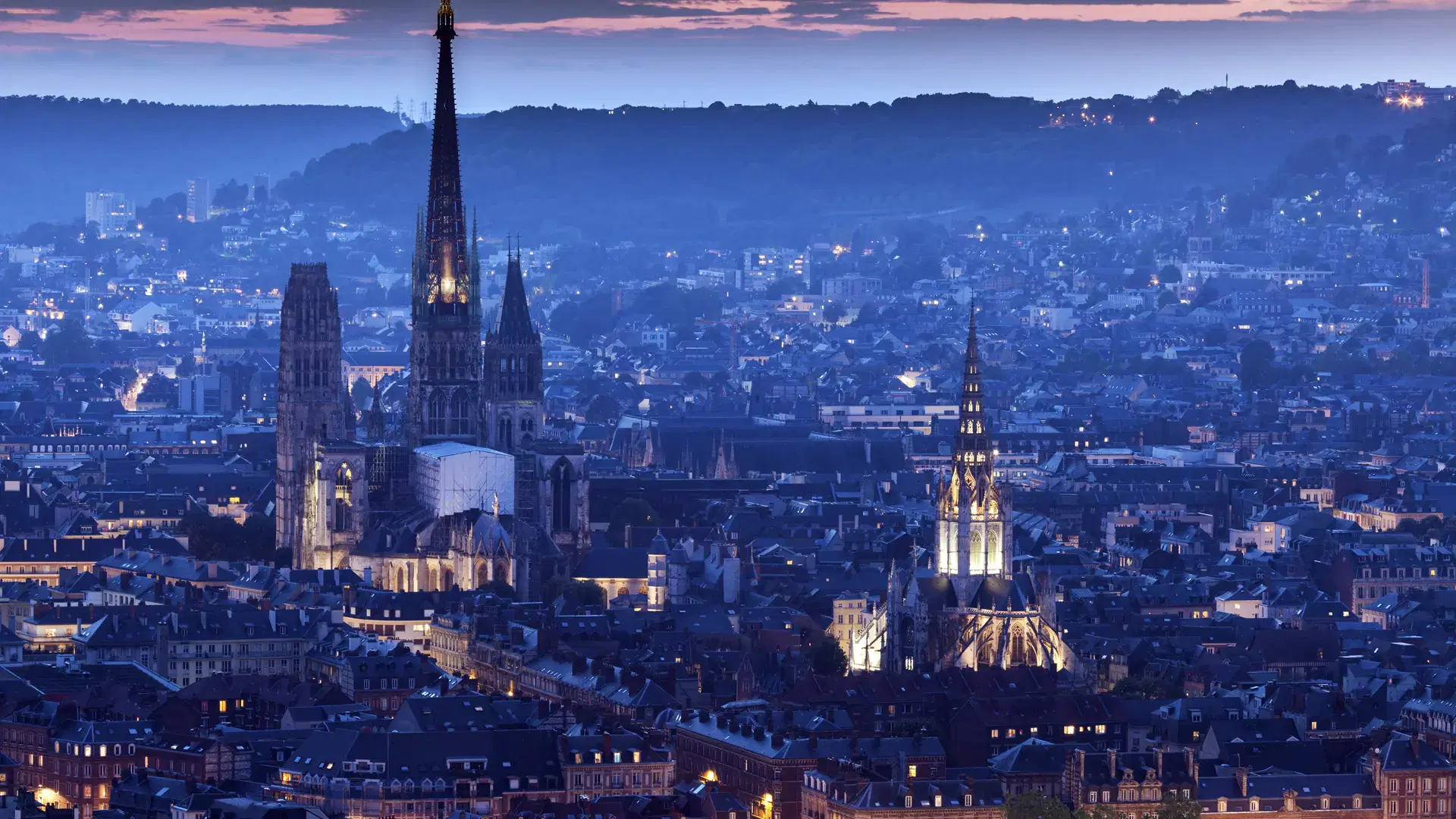 Panorama of Rouen at sunset. Rouen, Normandy, France
