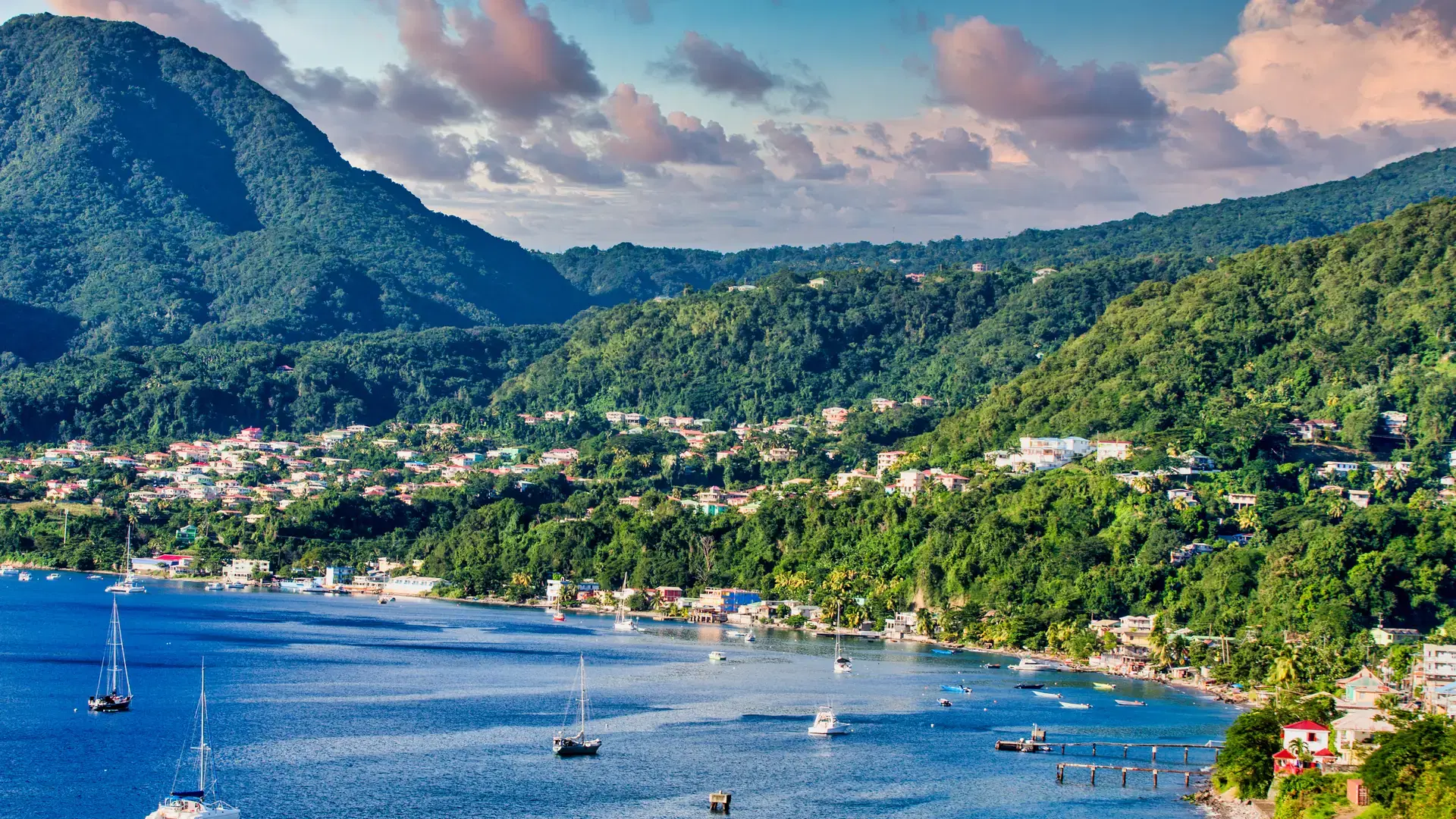 Blue Water and Green Hills of Dominica in the Caribbean