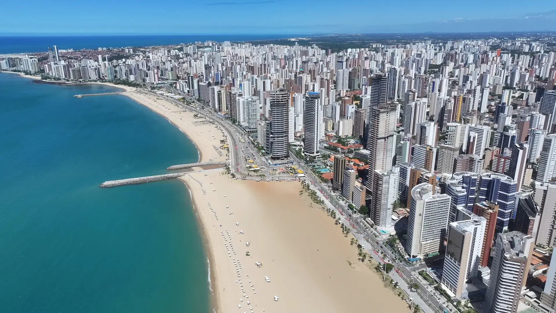 Fortaleza Skyline At Fortaleza In Ceara Brazil. Downtown Cityscape. Urban Beach. Coastal Highrise Buildings. Fortaleza Skyline At Fortaleza In Ceara Brazil. Shore Avenue. Brazil Northeastern.