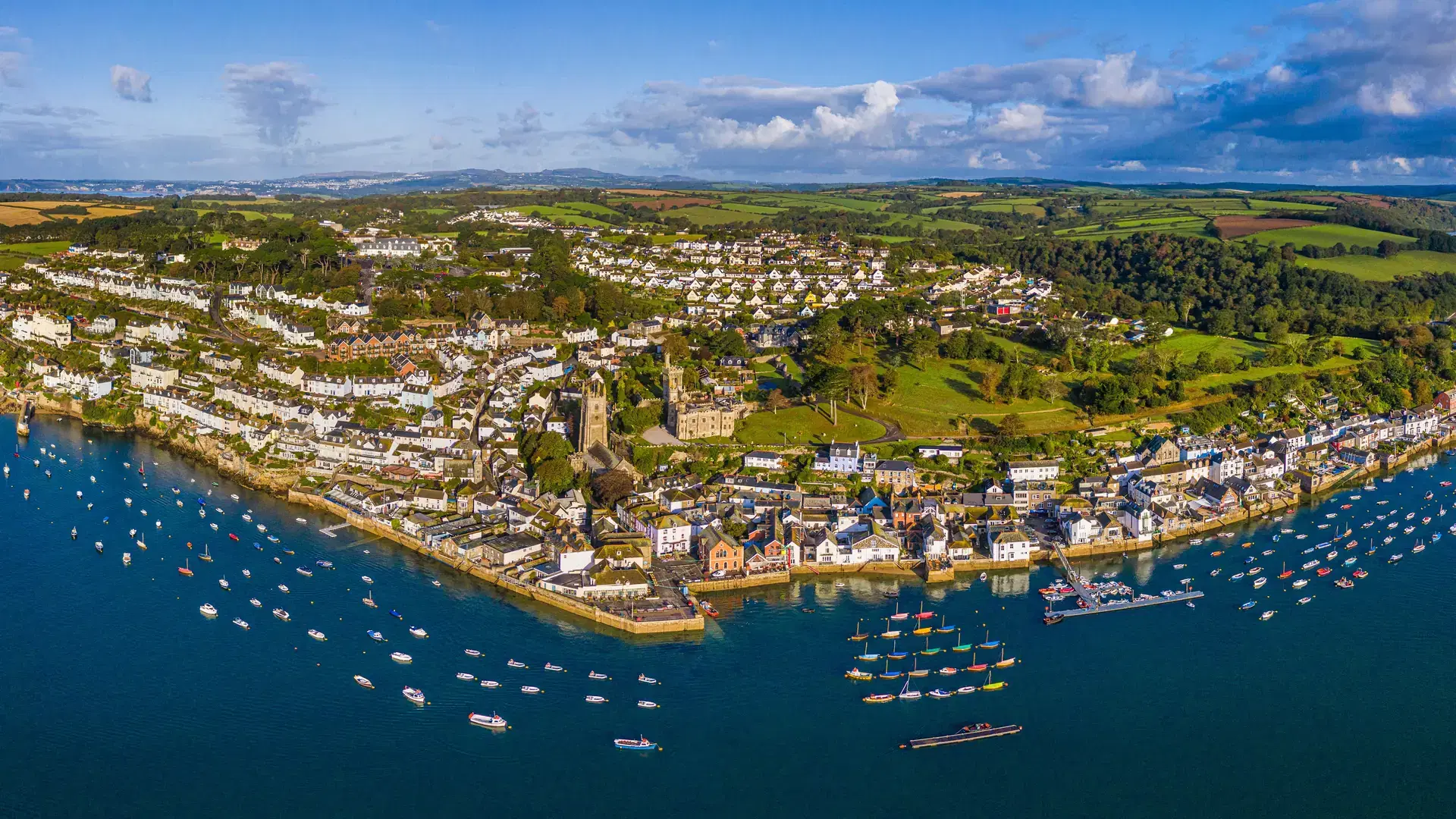 Aerial view over Fowey, Cornwall, England, United Kingdom, Europe