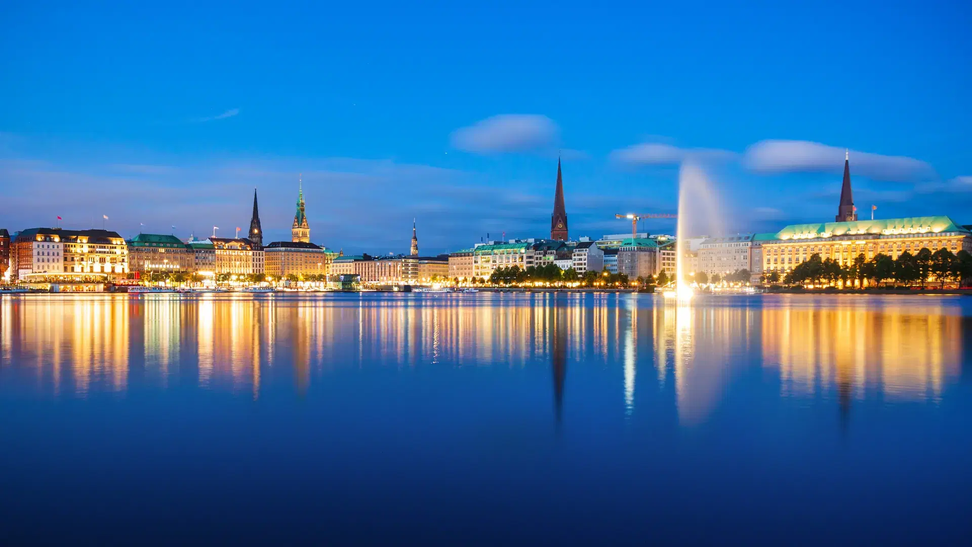 Alster Fountains in the centre of Hamburg city in Germany