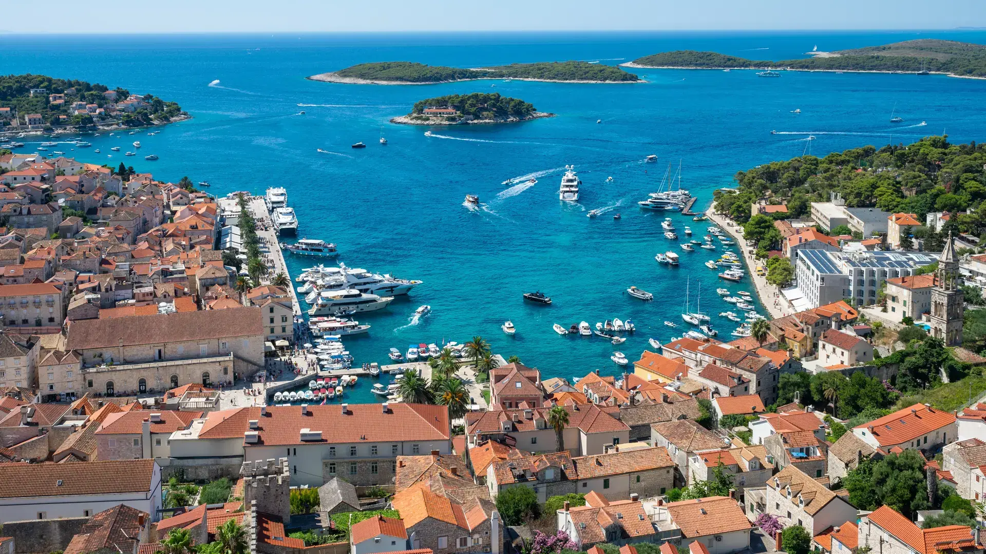 Hvar Island, Croatia. Aerial view of the old town.