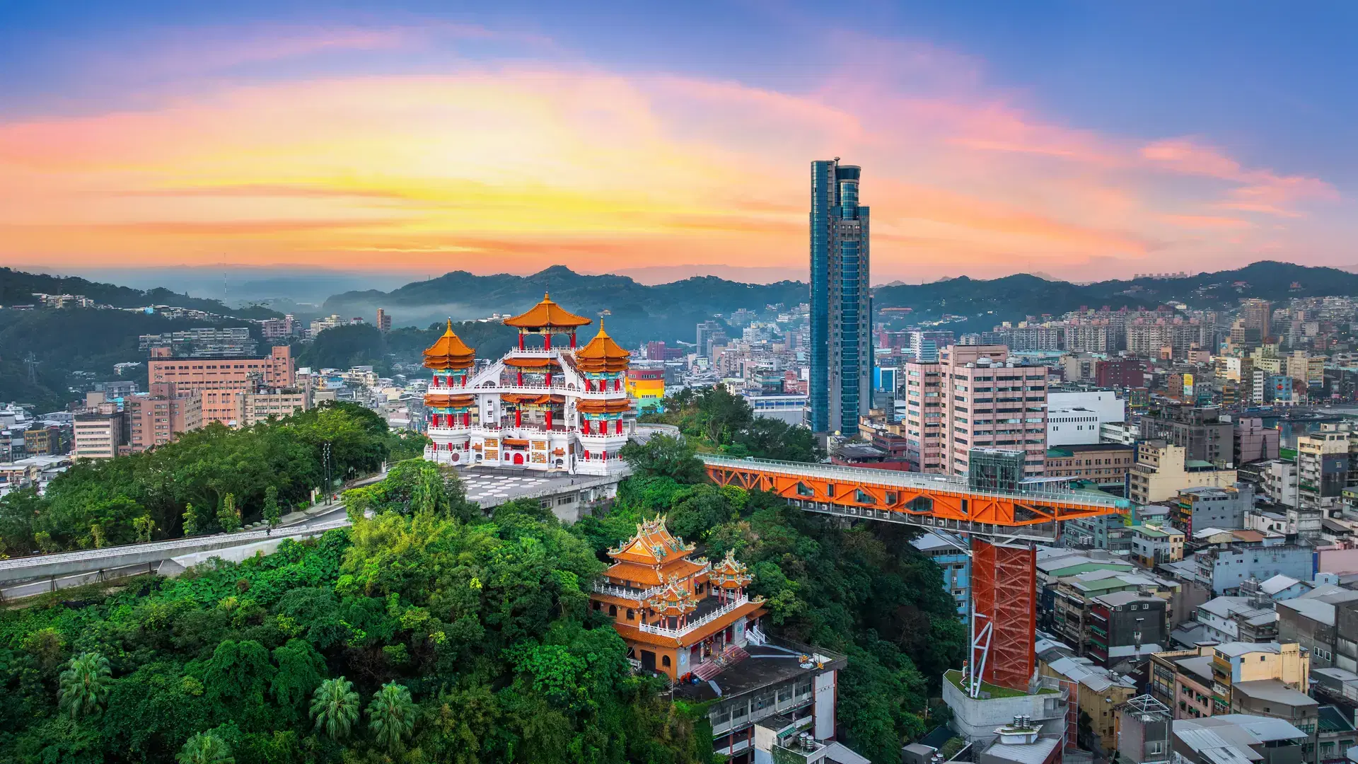 Scenic of Keelung city at sunset in Taiwan.