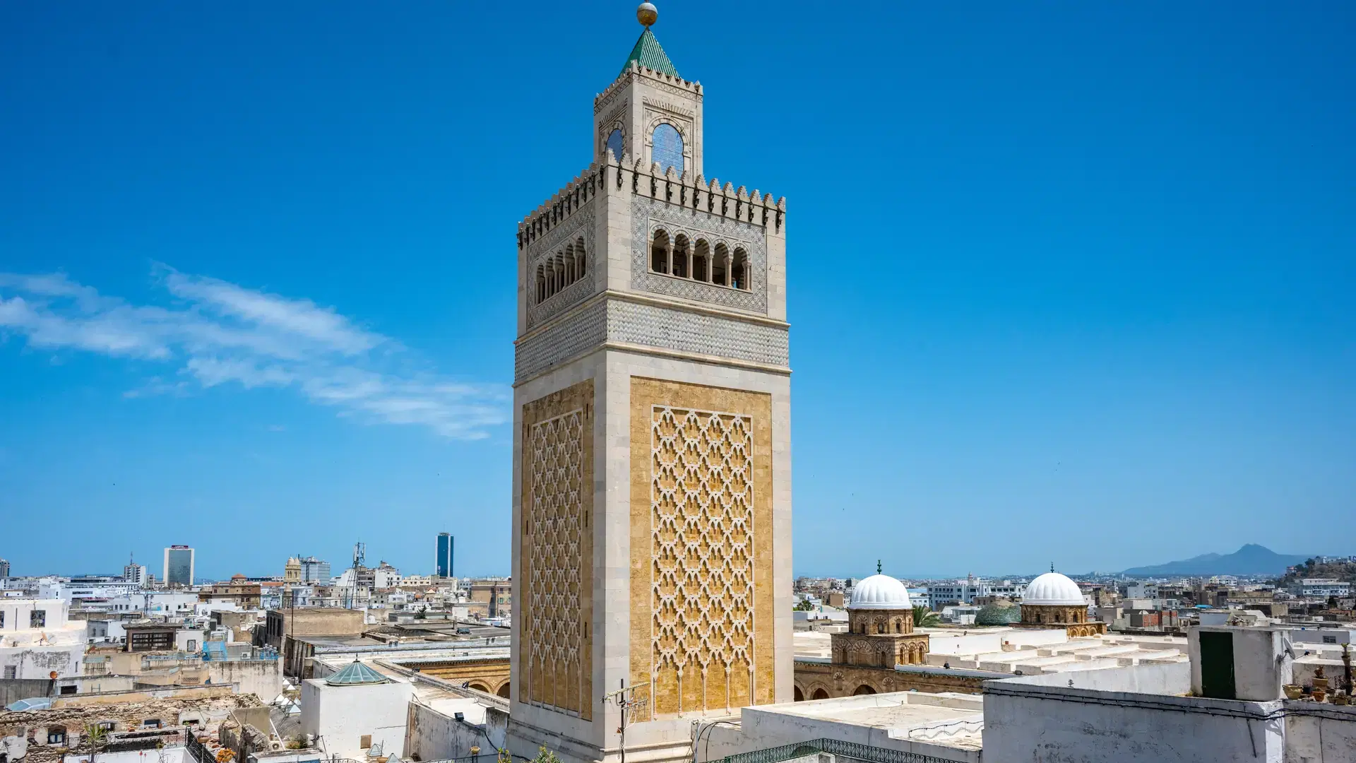 Zitouna Mosque, Located in the heart of Tunis medina, this important mosque was founded in 734 and built on a site once occupied by a church. It was totally rebuilt in the 9th century and restored