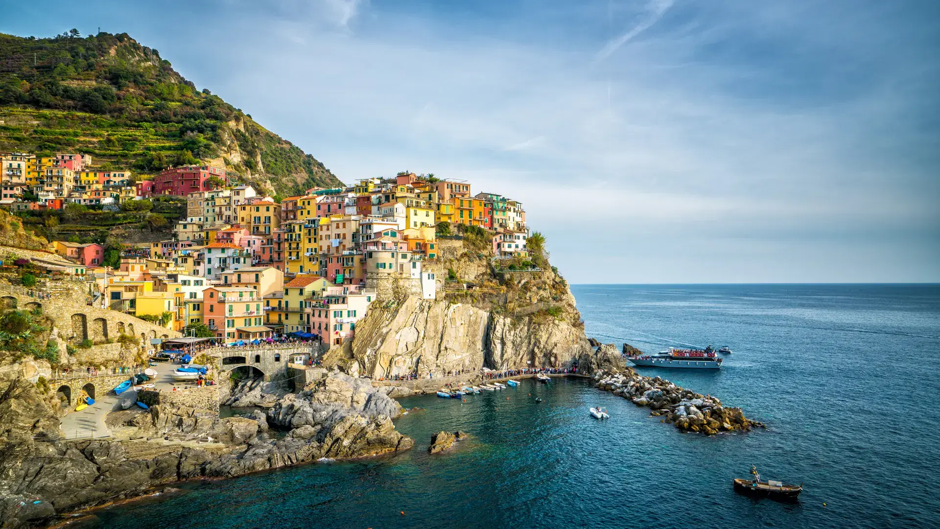 Manarola Village, Cinque Terre Coast of Italy. Manarola is a beautiful small town in the province of La Spezia, Liguria, north of Italy and one of the five Cinque terre travel attractions to tourists.