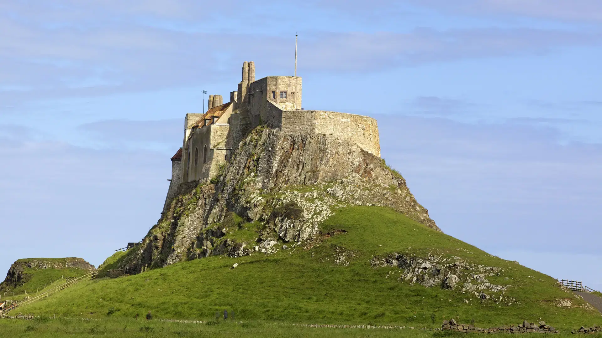 Lindisfarne Castle is a 16th-century castle located on Holy Island, near Berwick-upon-Tweed, Northumberland, England.