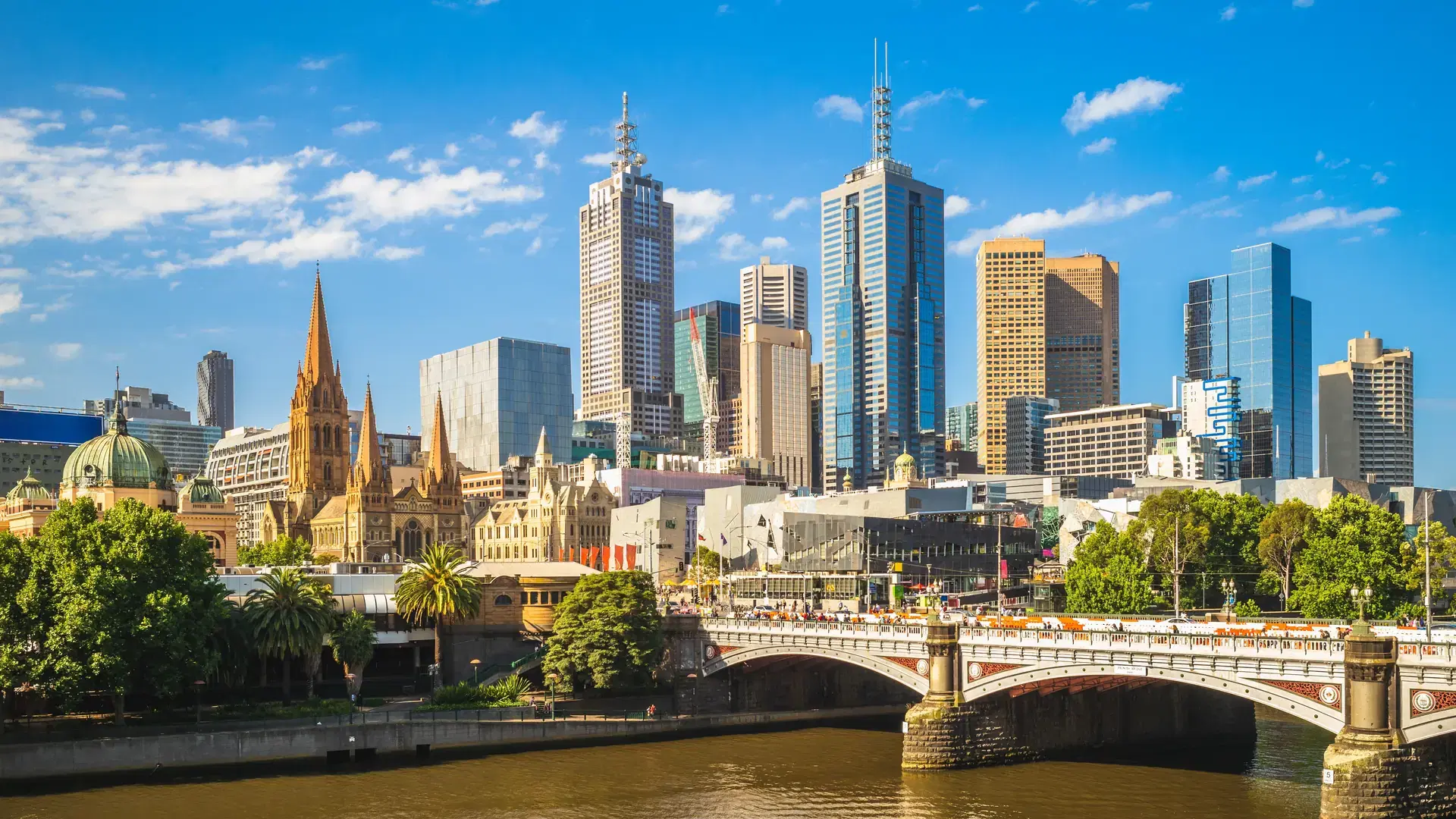 Skyline of Melbourne central business district, CBD, located in Victoria state, Australia