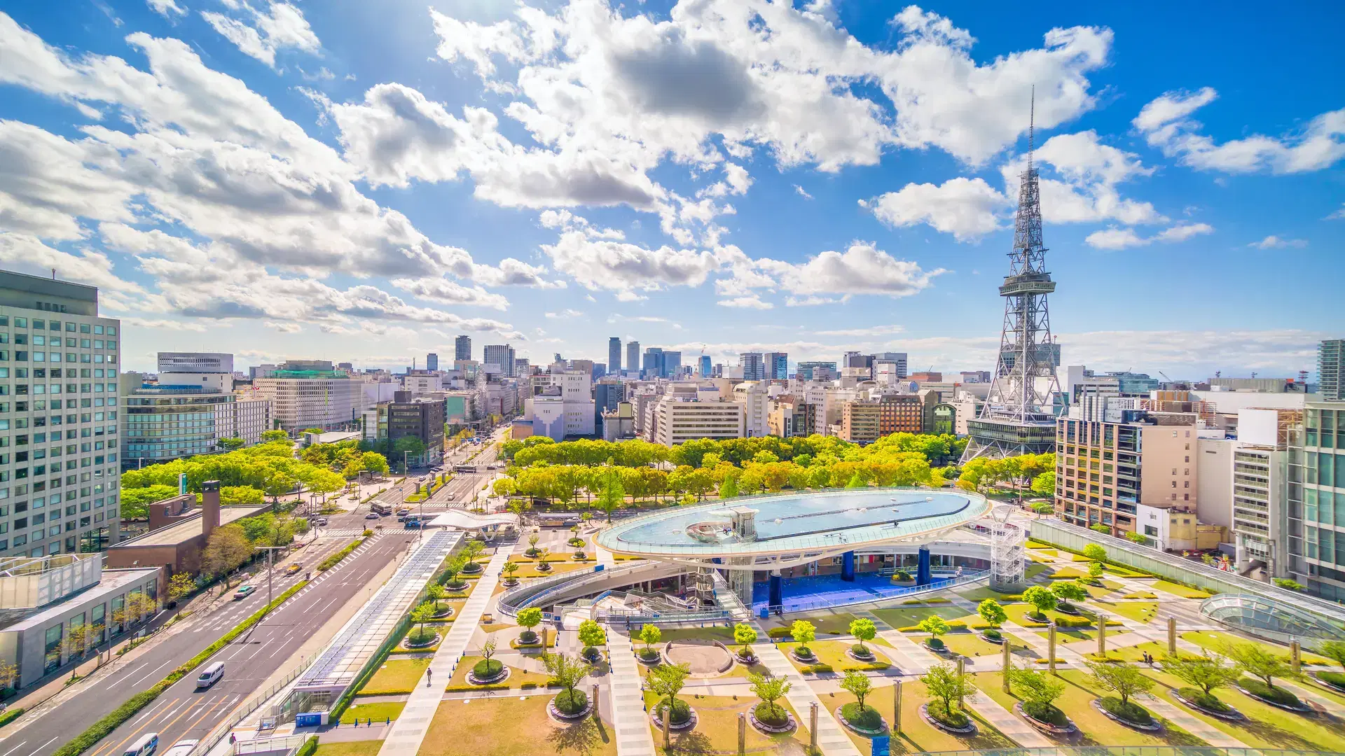 Nagoya downtown skyline in Japan with blue sky