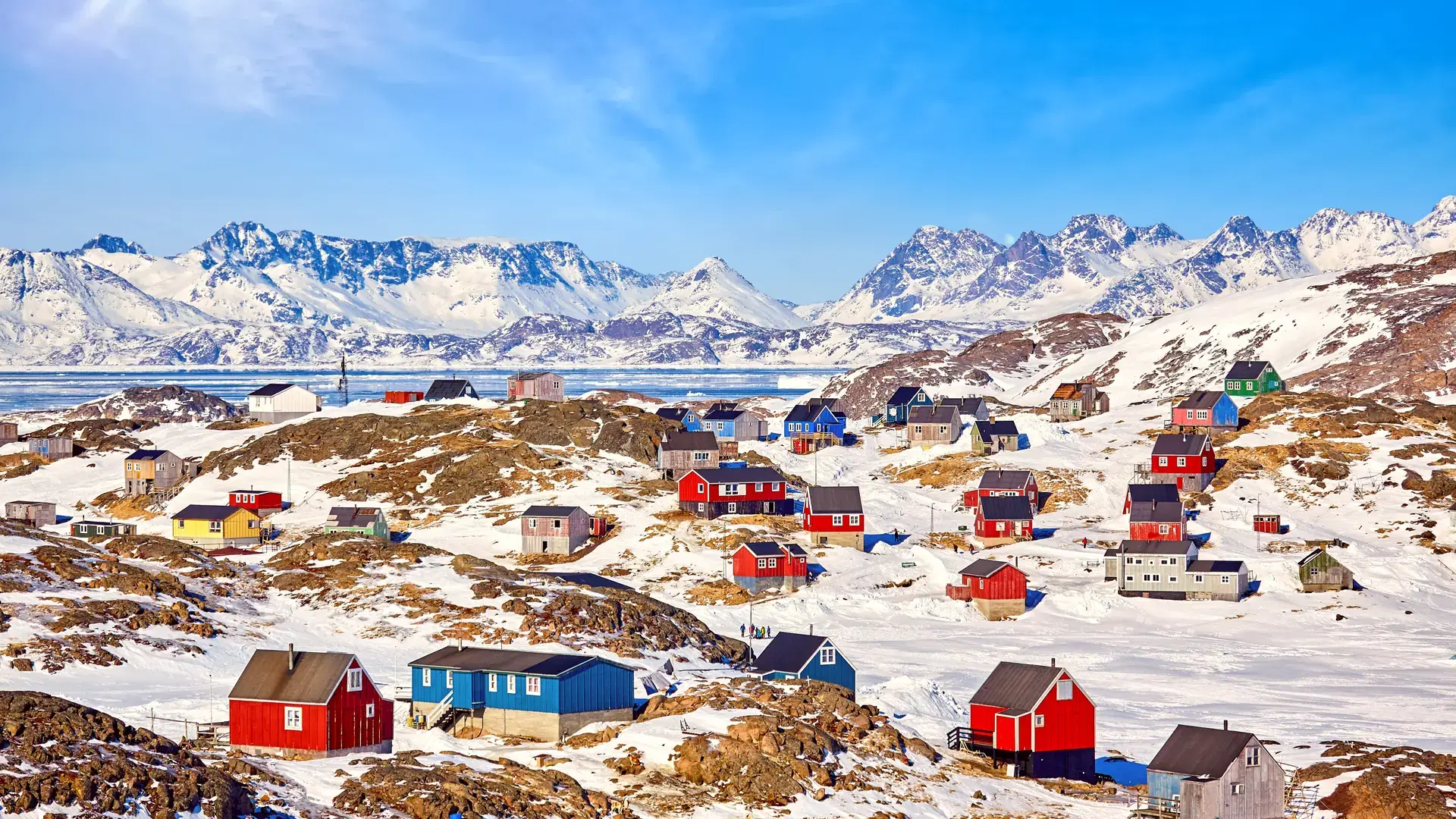 Traditional wooden houses in Kulusuk village, East Greenland