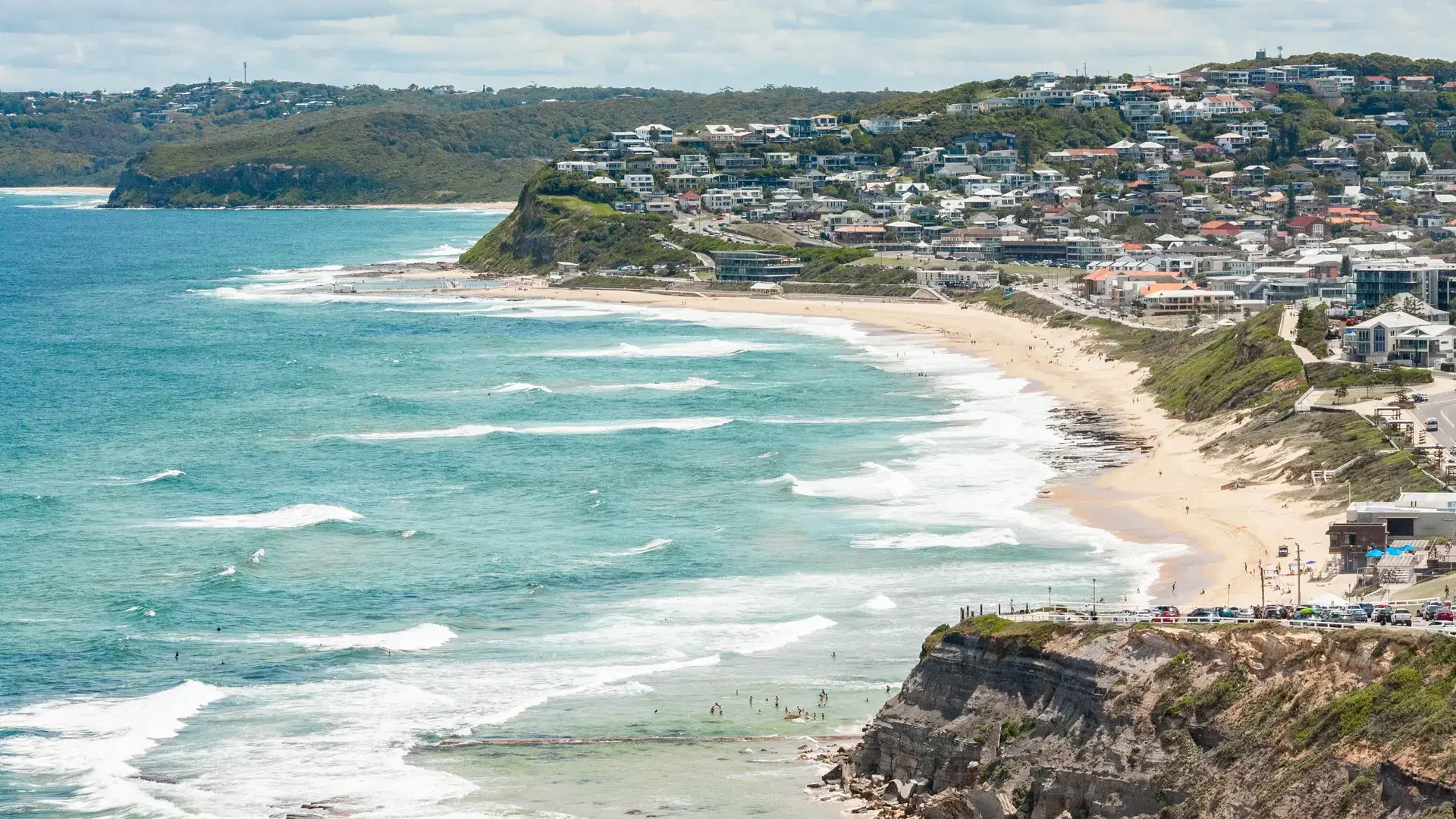 An aerial view of Newcastle harbor city in Australia