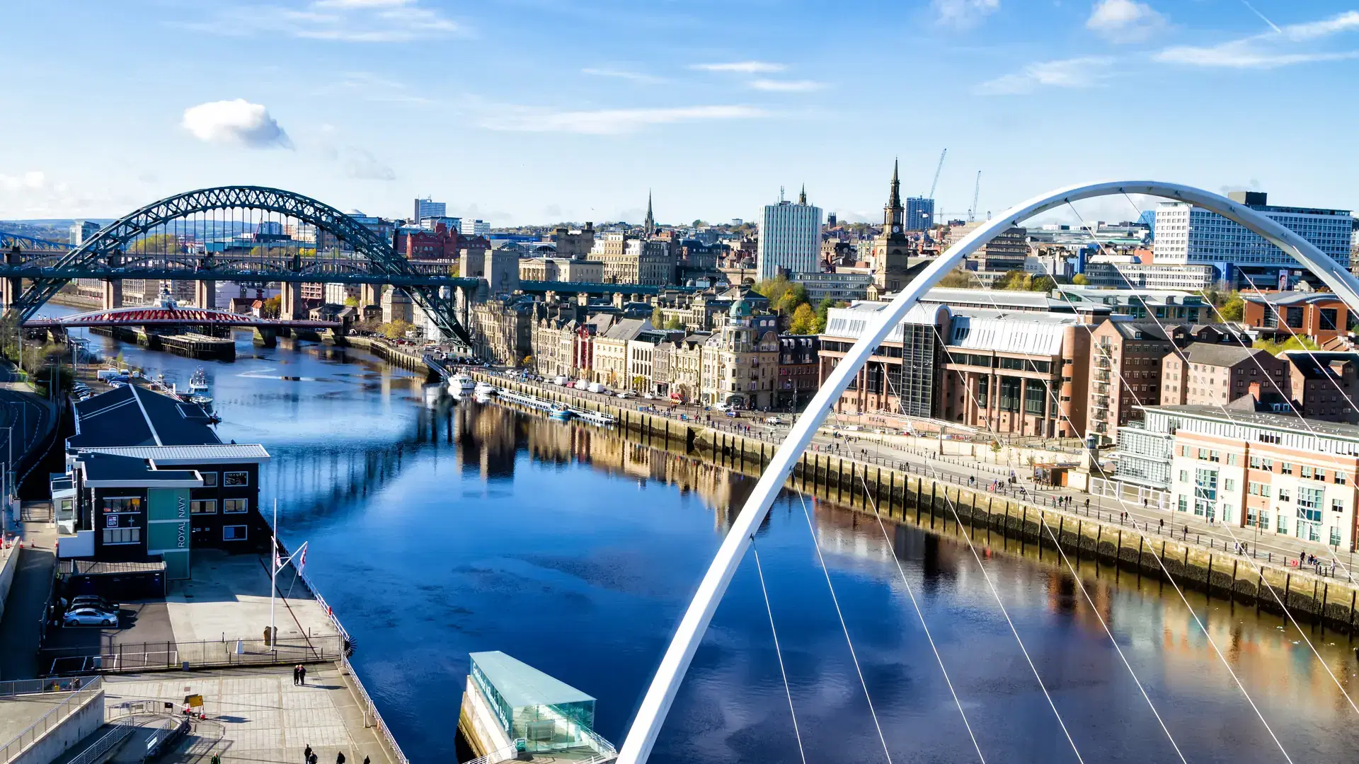 Classic view of the Iconic Tyne Bridge spanning the River Tyne between Newcastle and Gateshead