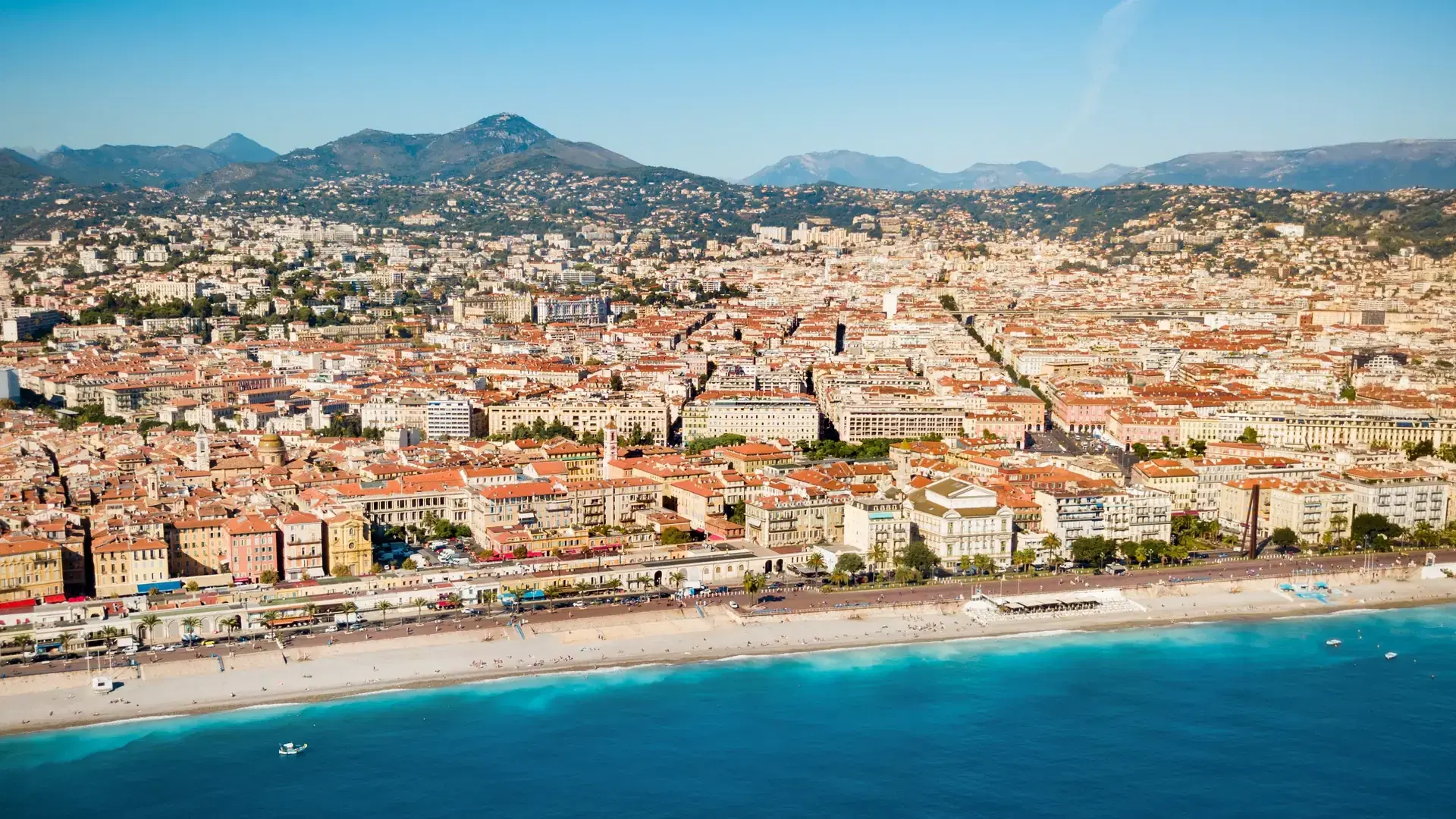 Nice aerial panoramic view. Nice is a city located on the French Riviera or Cote dAzur in France.