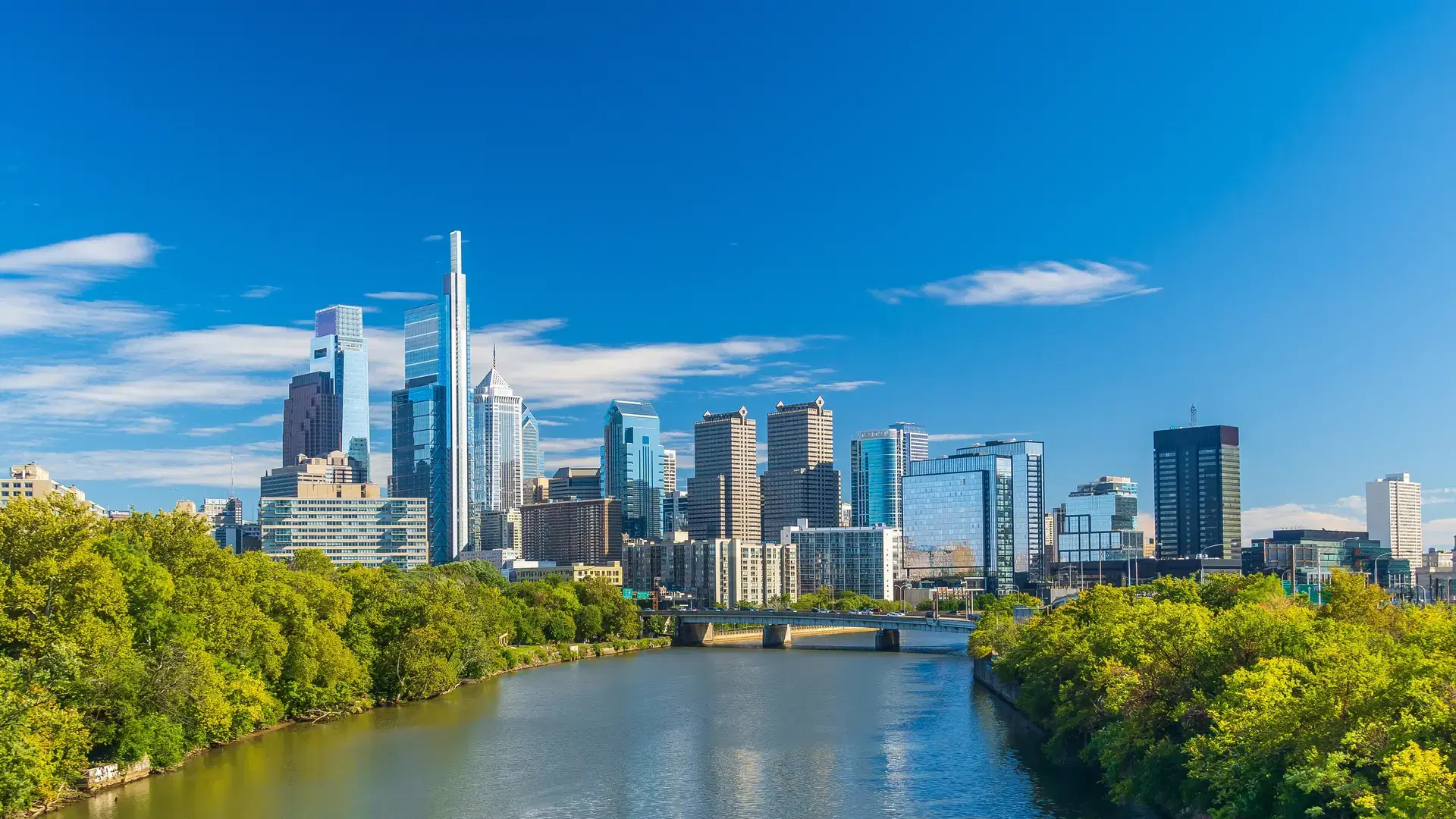 Philadelphia downtown city skyline, cityscape of Pennsylvania USA