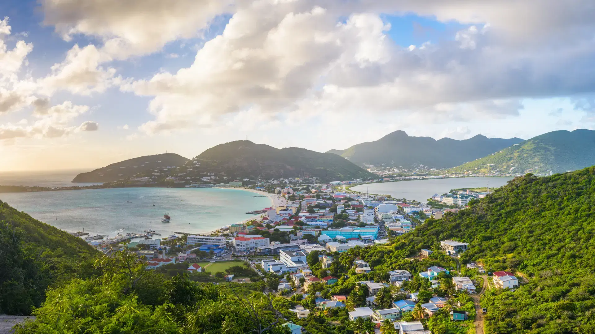 Philipsburg, Sint Maarten, cityscape at the Great Salt Pond.