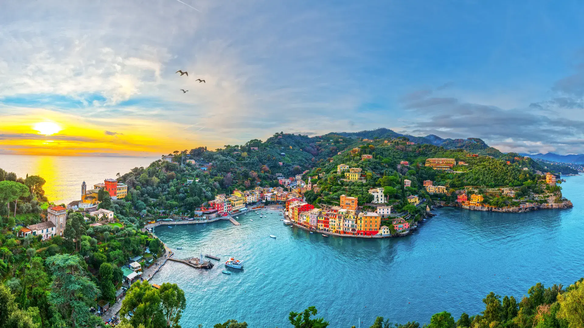 Portofino, Italy beautiful coastal landscape at dusk.