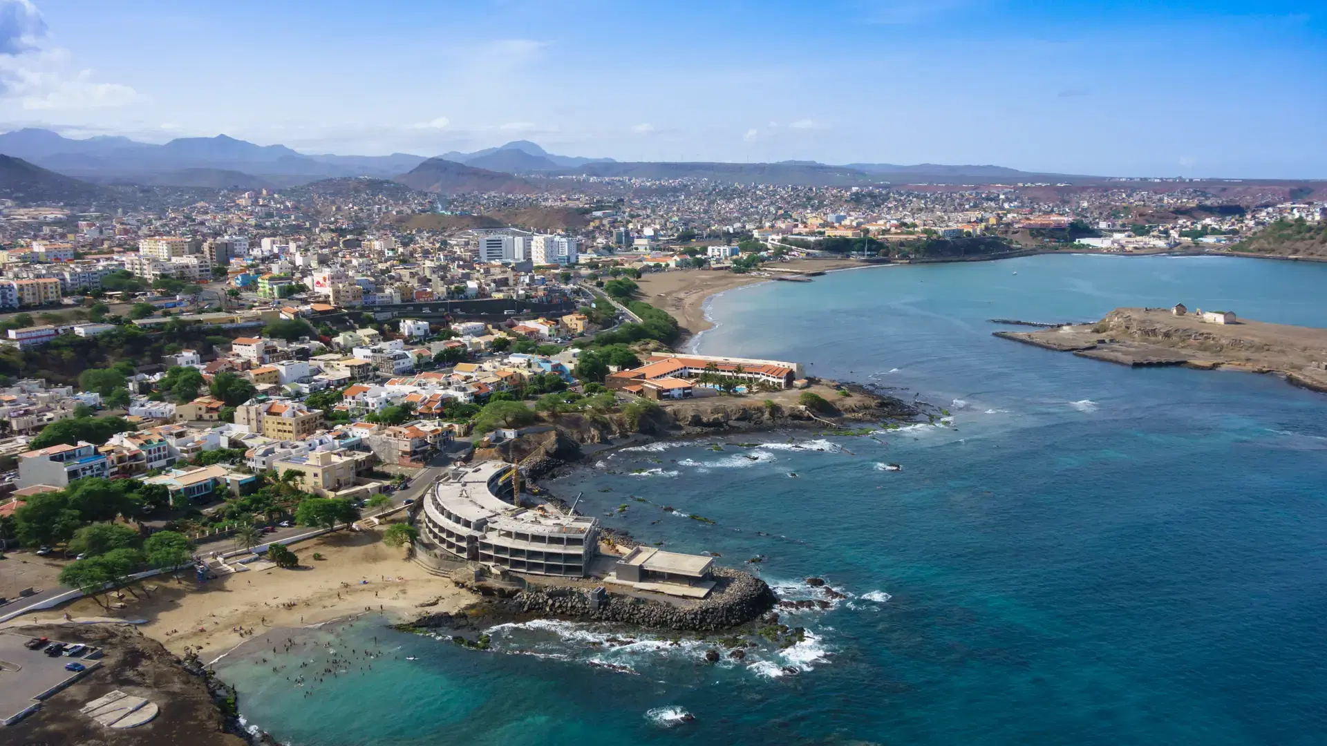 Aerial view of Praia city in Santiago - Capital of Cape Verde Islands - Cabo Verde