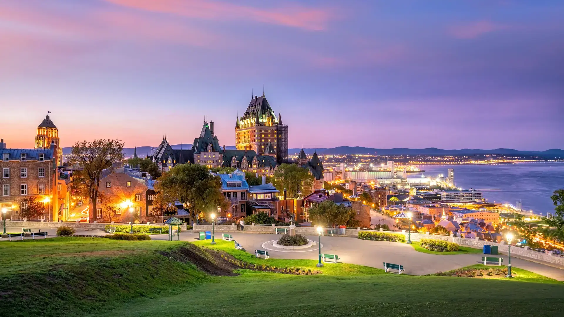 Panoramic view of Quebec City skyline with Saint Lawrence river in Canada