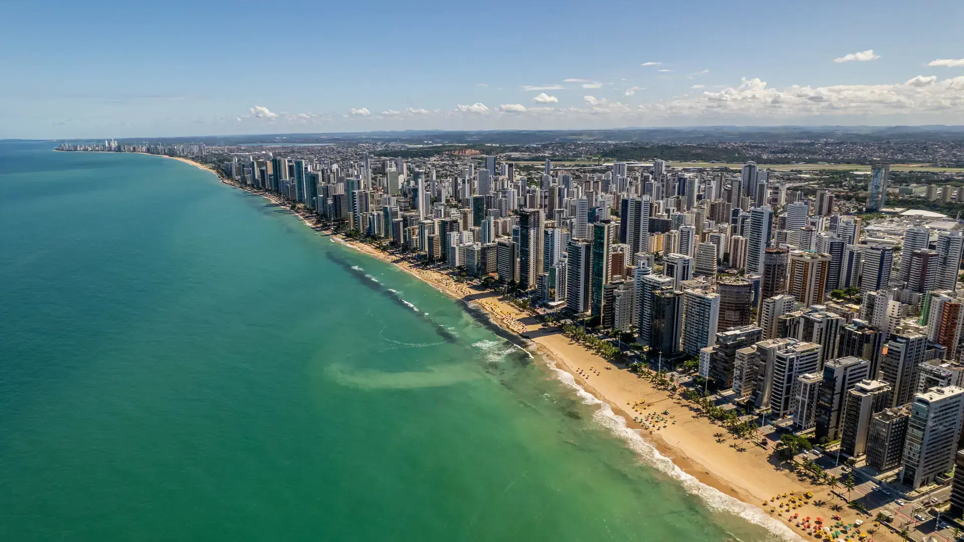 Aerial view of "Boa Viagem" beach in Recife, capital of Pernambuco, Brazil.