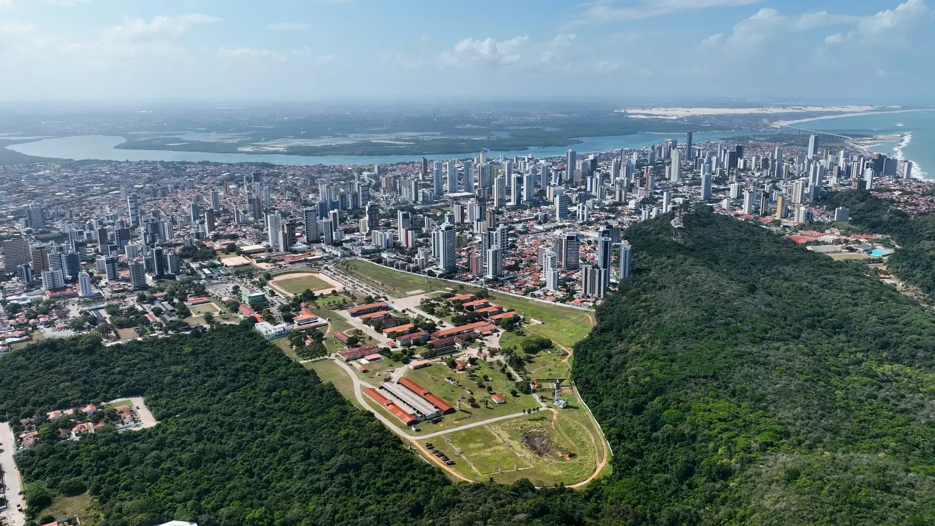 Panoramic aerial landscape of downtown of coast city of Natal at Rio Grande do Norte state at Brazil. Downtown Natal Brazil. Cityscape Natal Rio Grande do Norte.
