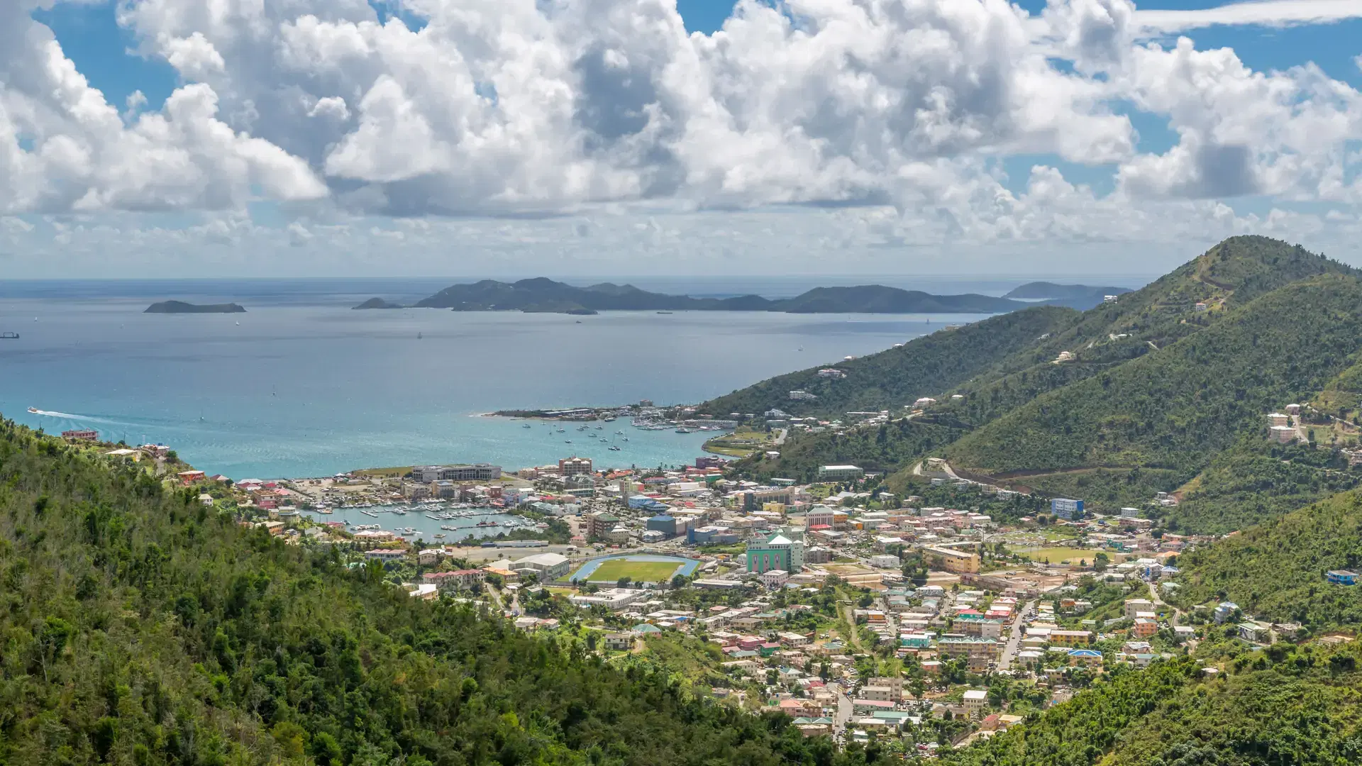 Elevated view of Road Town, Tortola, British Virgin Islands, West Indies, Caribbean, Central America