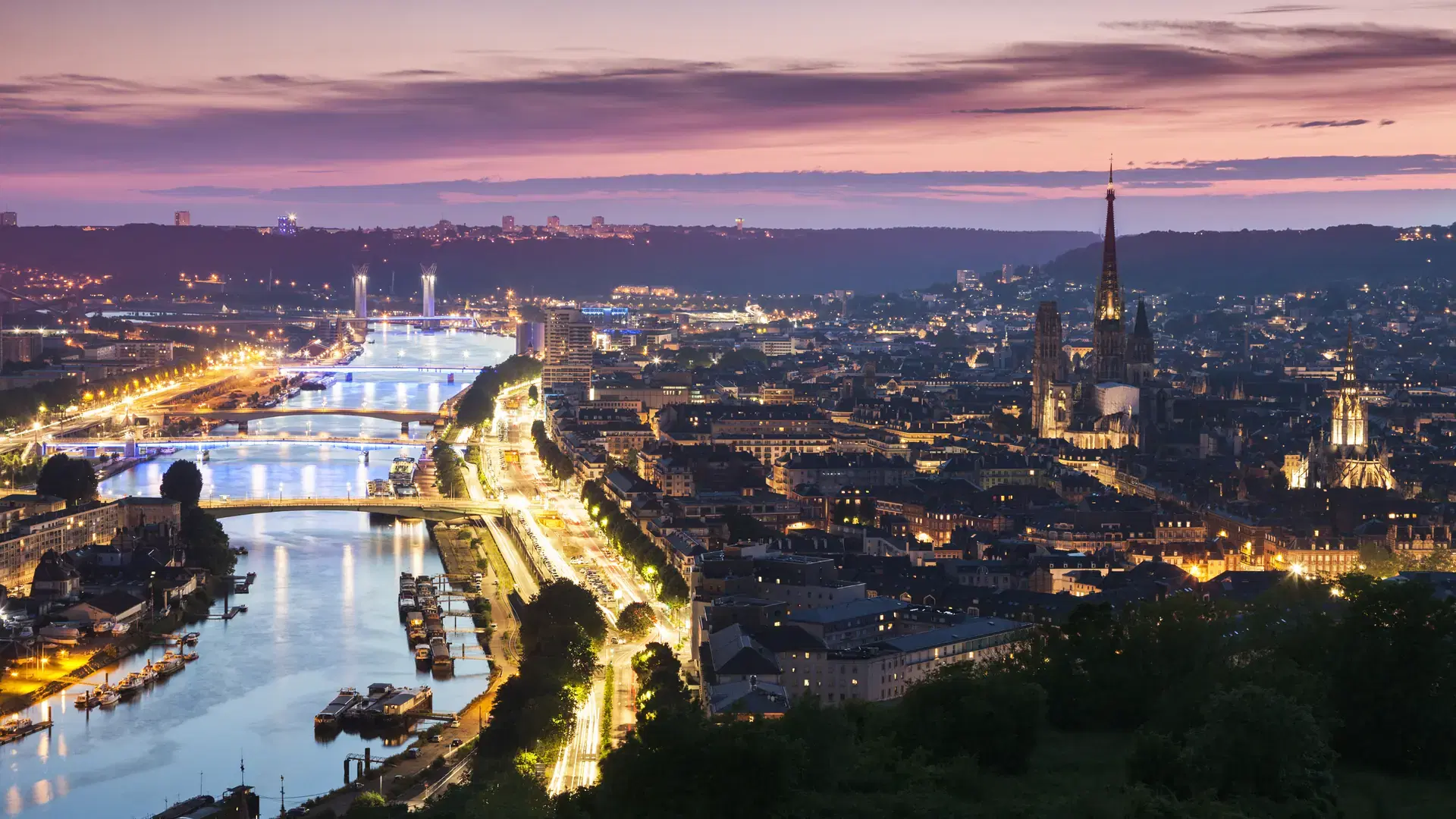Panorama of Rouen at sunset. Rouen, Normandy, France