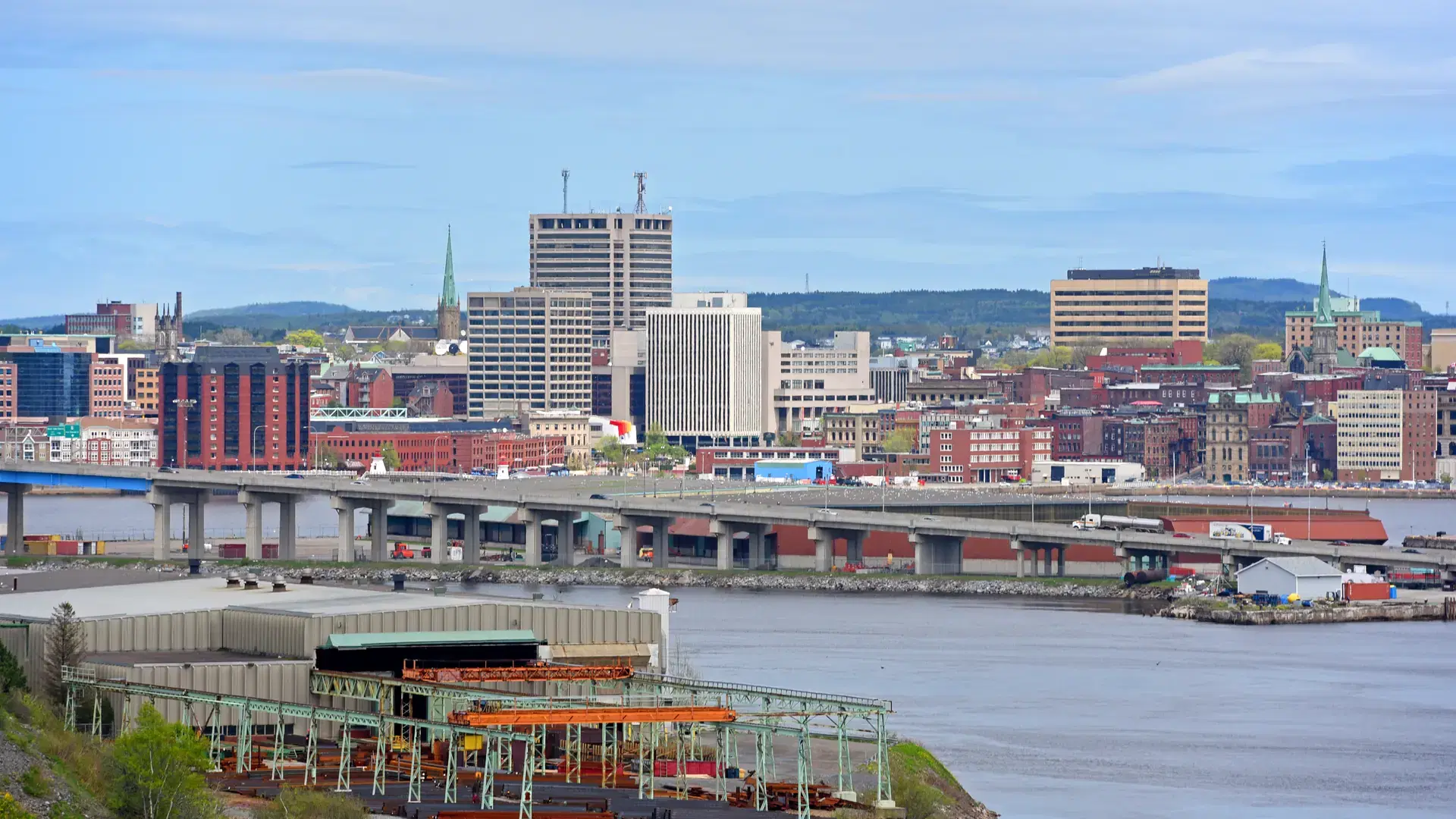 Saint John city skyline from the Wolastoq Park, Saint John, New Brunswick, Canada.