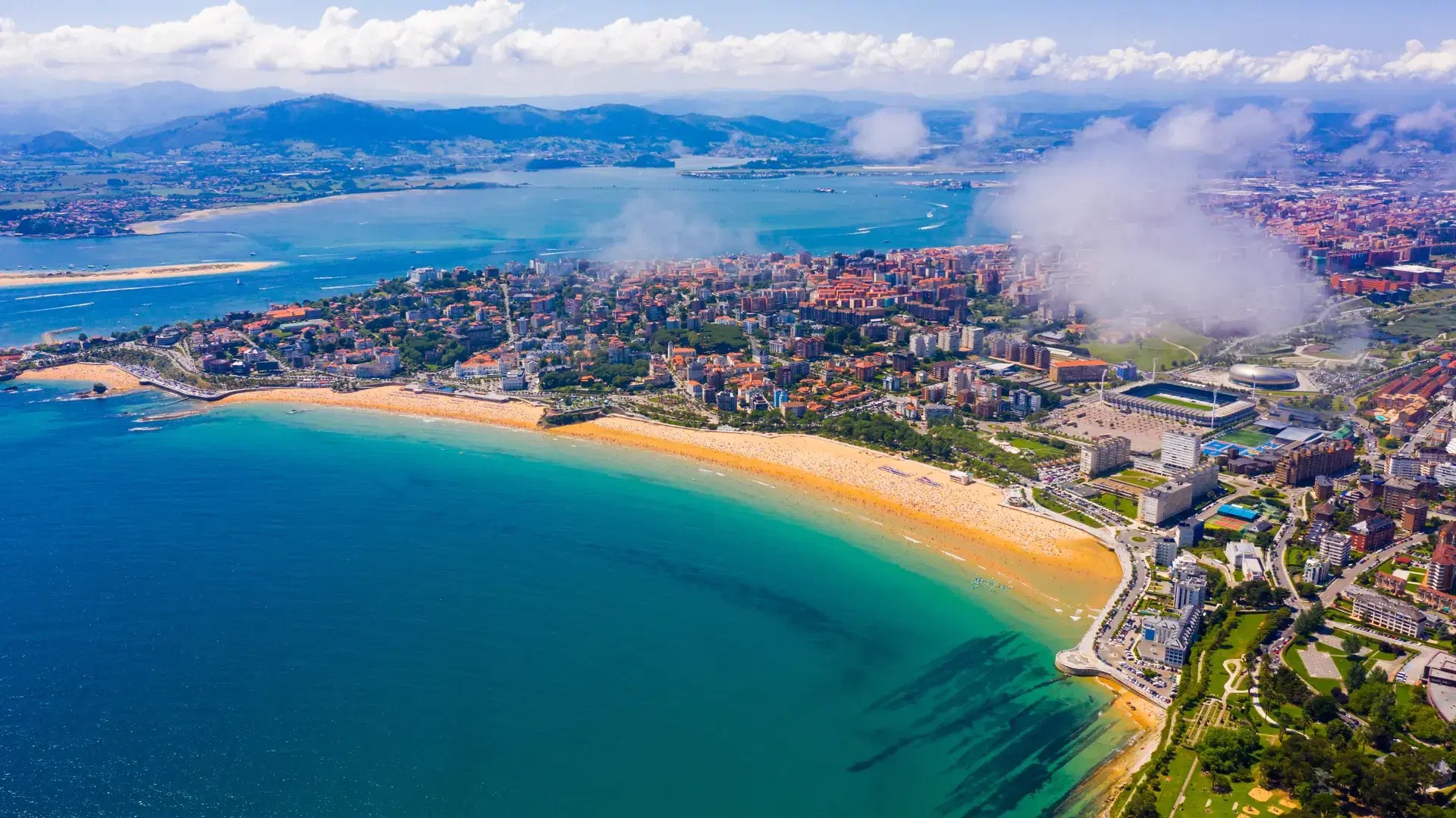 Panoramic aerial view of sea shore of Santander, Cantabria, Spain