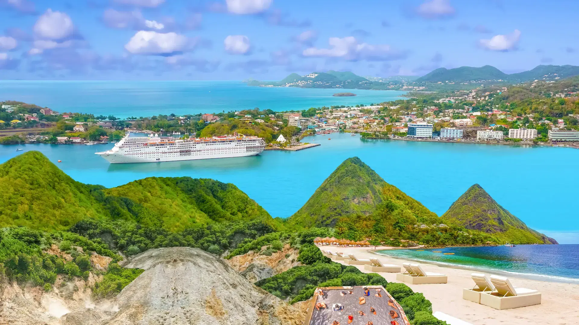 The collage about beautiful beaches in Saint Lucia, Caribbean Islands