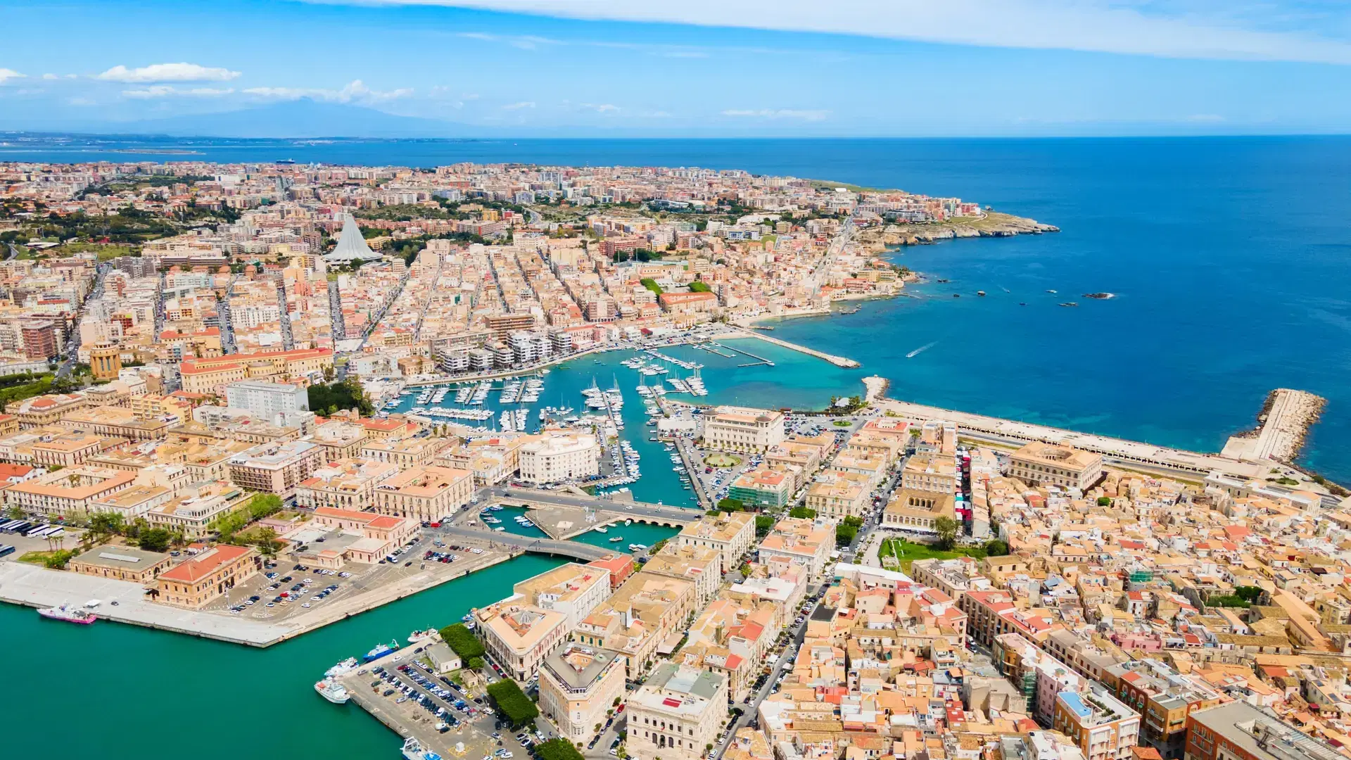 Syracuse city centre aerial panoramic view. Siracusa is the fourth largest city in Sicily, Italy.