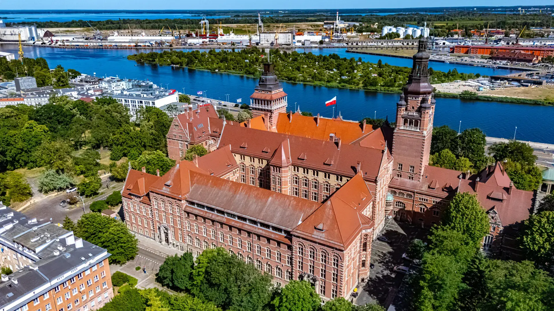 View of Chrobry Embankment in Szczecin in West Pomeranian Voivodeship in northwestern Poland